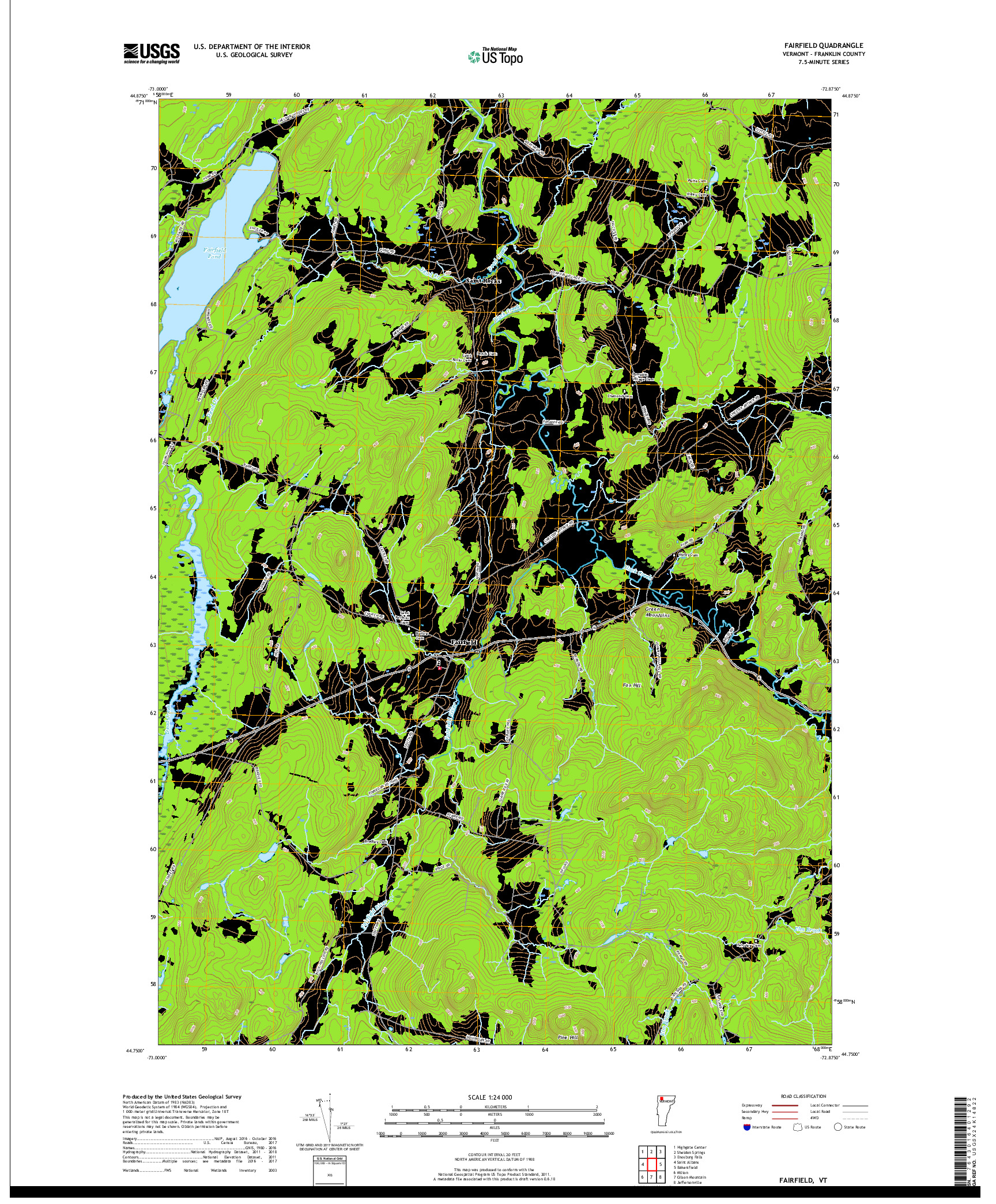 USGS US TOPO 7.5-MINUTE MAP FOR FAIRFIELD, VT 2018