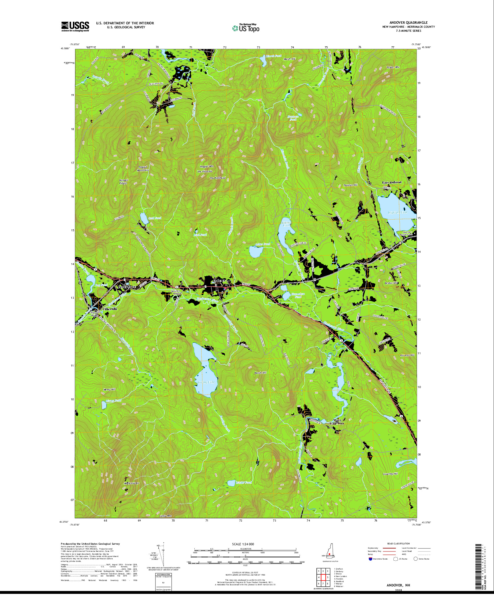 USGS US TOPO 7.5-MINUTE MAP FOR ANDOVER, NH 2018