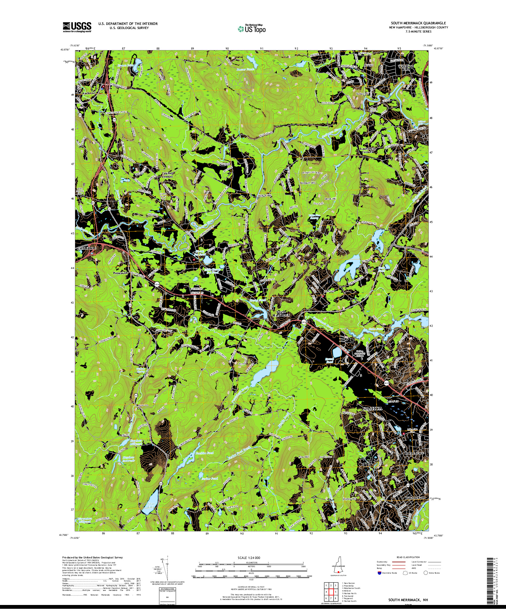 USGS US TOPO 7.5-MINUTE MAP FOR SOUTH MERRIMACK, NH 2018