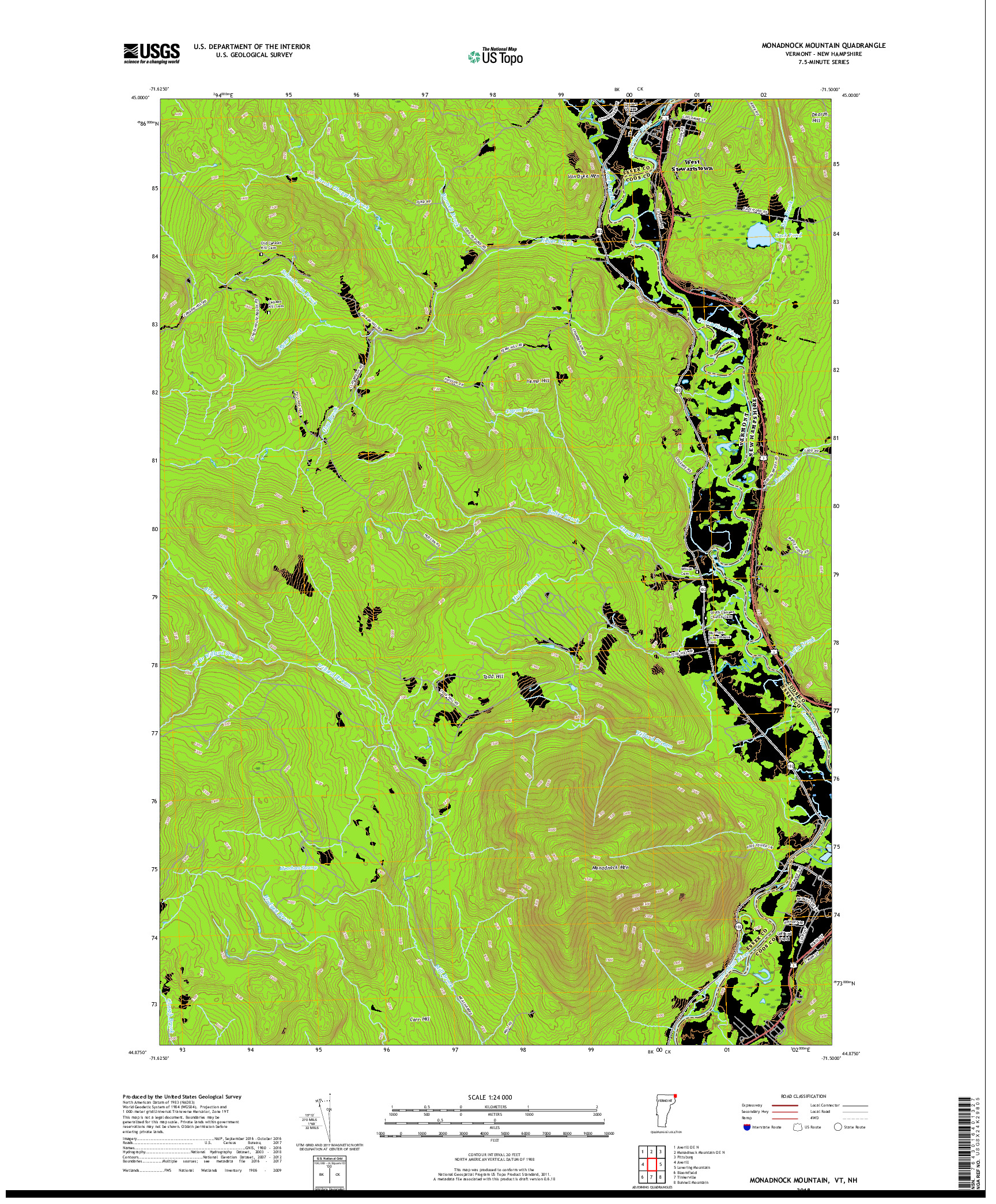 USGS US TOPO 7.5-MINUTE MAP FOR MONADNOCK MOUNTAIN, VT,NH 2018