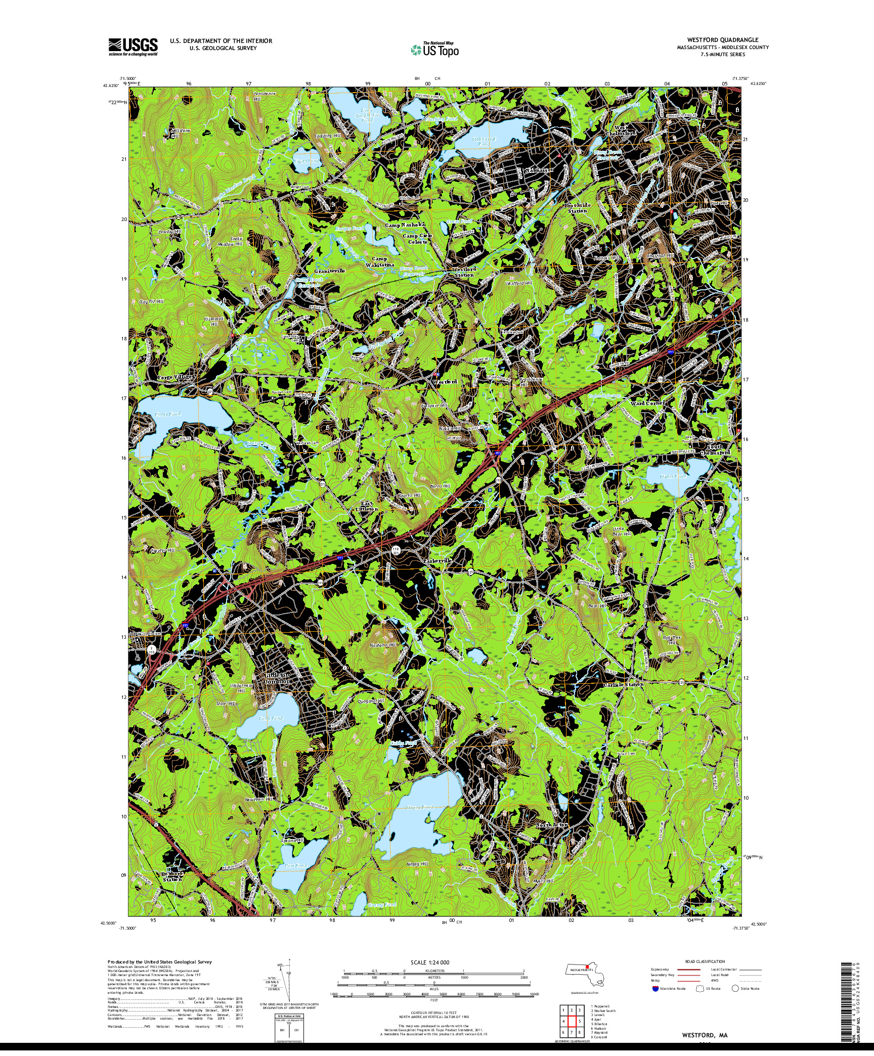 USGS US TOPO 7.5-MINUTE MAP FOR WESTFORD, MA 2018