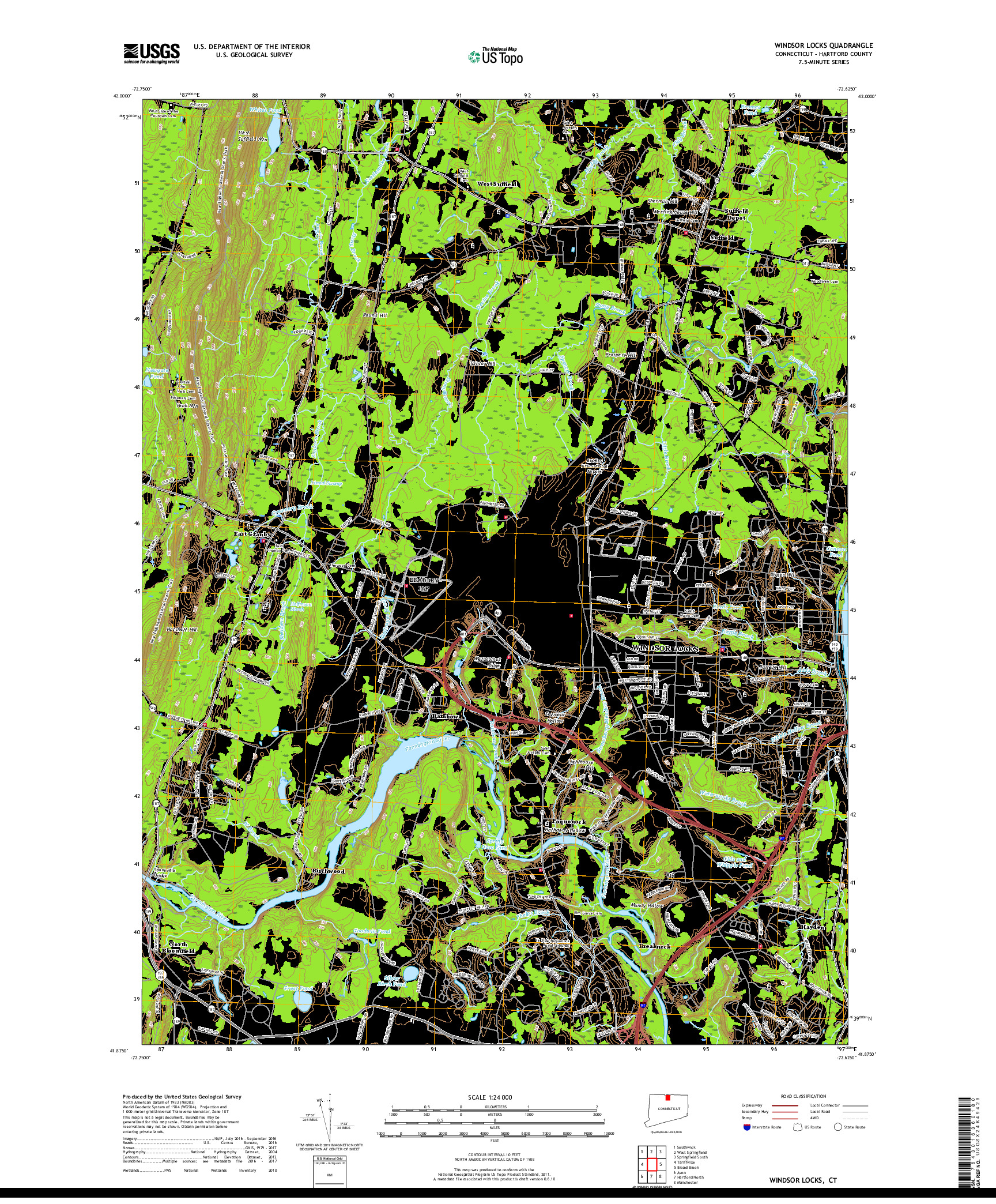 USGS US TOPO 7.5-MINUTE MAP FOR WINDSOR LOCKS, CT 2018