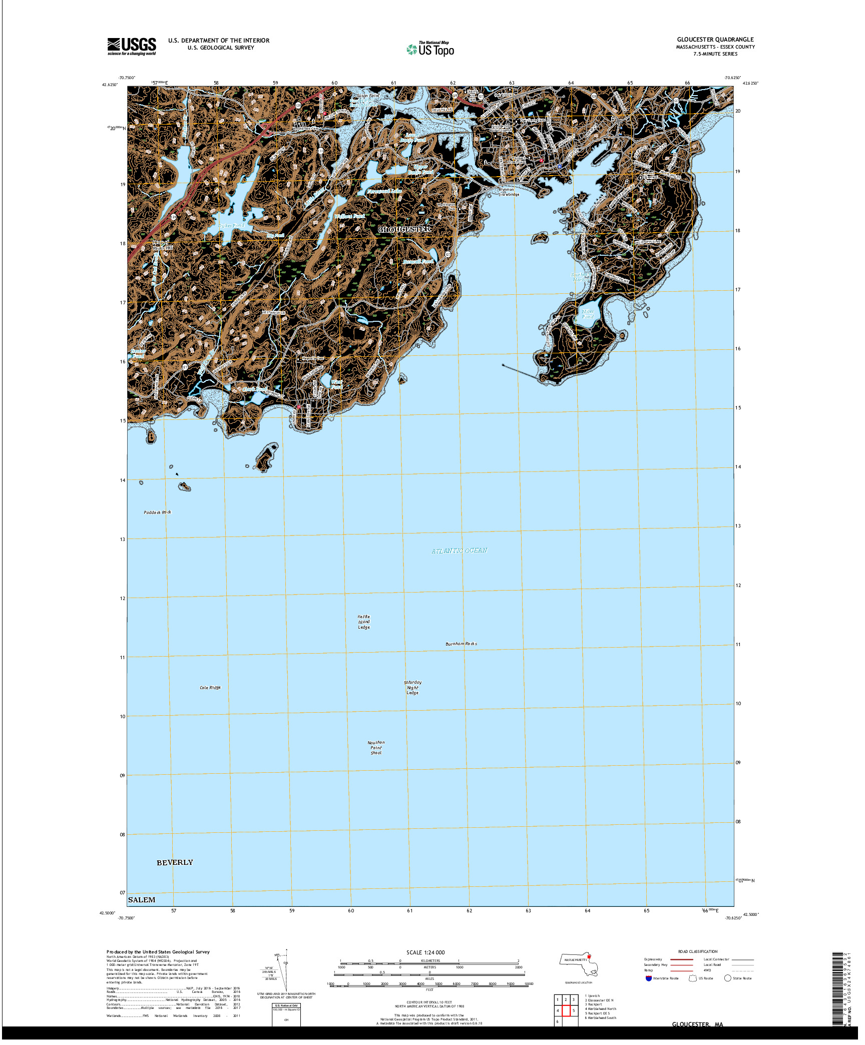 USGS US TOPO 7.5-MINUTE MAP FOR GLOUCESTER, MA 2018