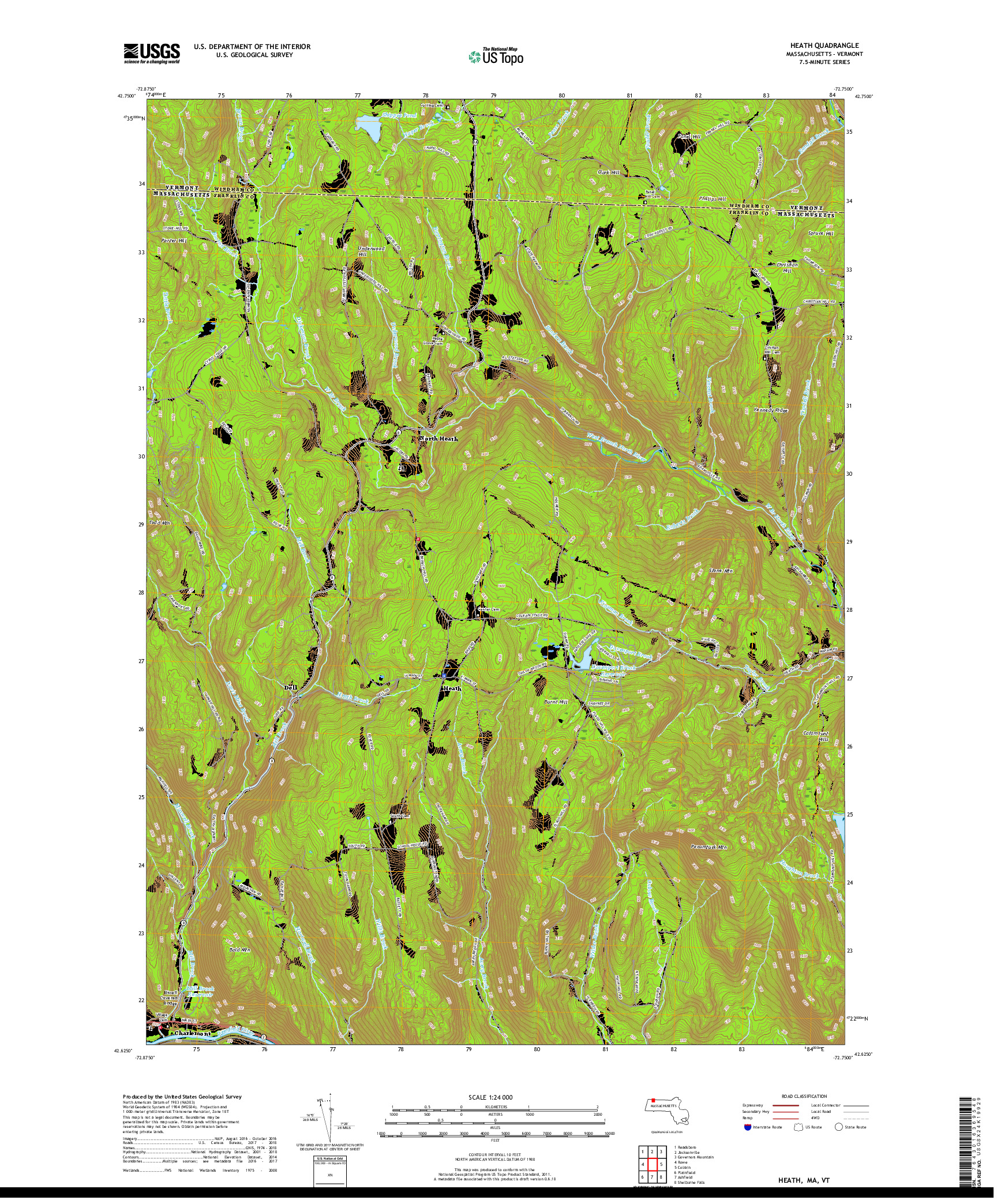 USGS US TOPO 7.5-MINUTE MAP FOR HEATH, MA,VT 2018