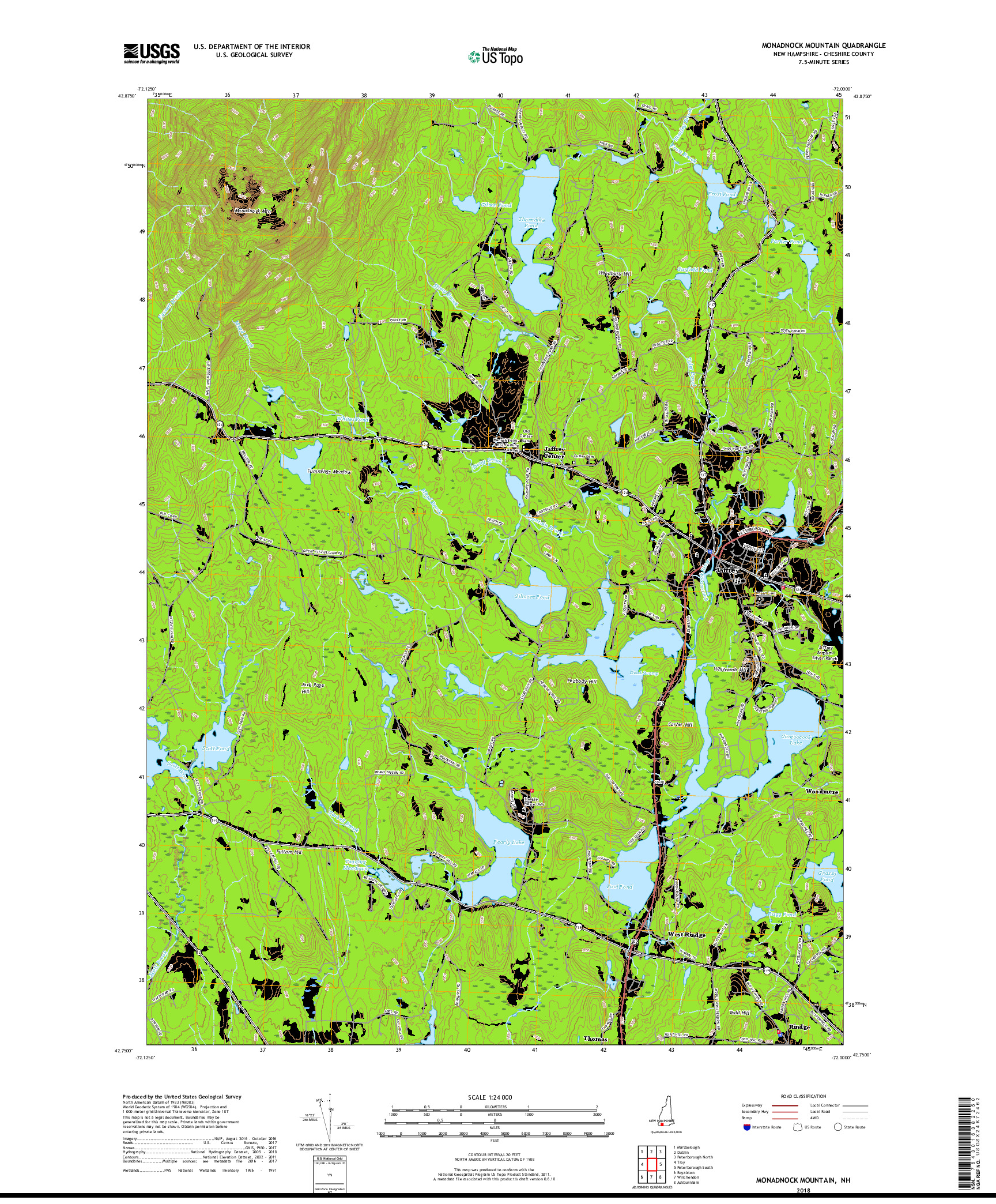 USGS US TOPO 7.5-MINUTE MAP FOR MONADNOCK MOUNTAIN, NH 2018