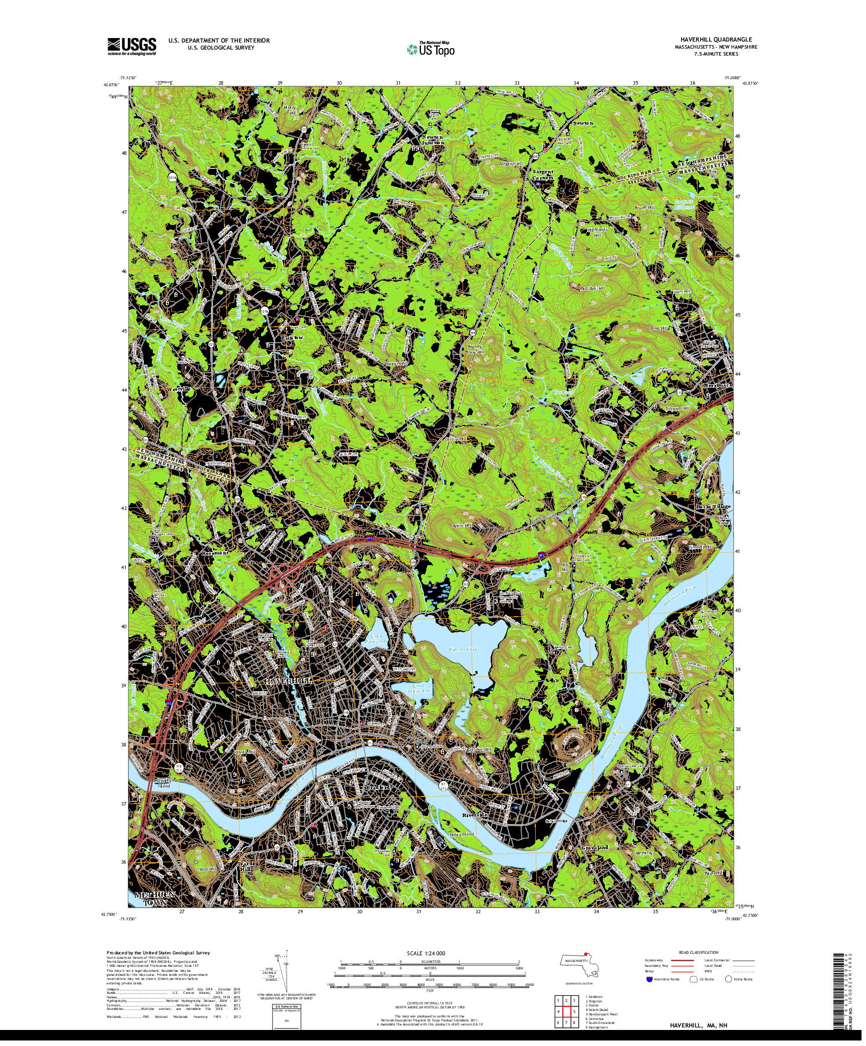 USGS US TOPO 7.5-MINUTE MAP FOR HAVERHILL, MA,NH 2018