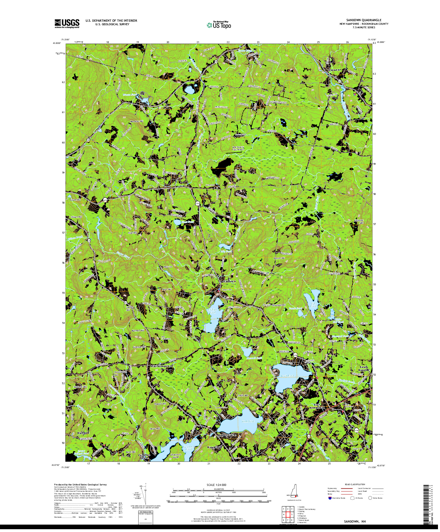 USGS US TOPO 7.5-MINUTE MAP FOR SANDOWN, NH 2018