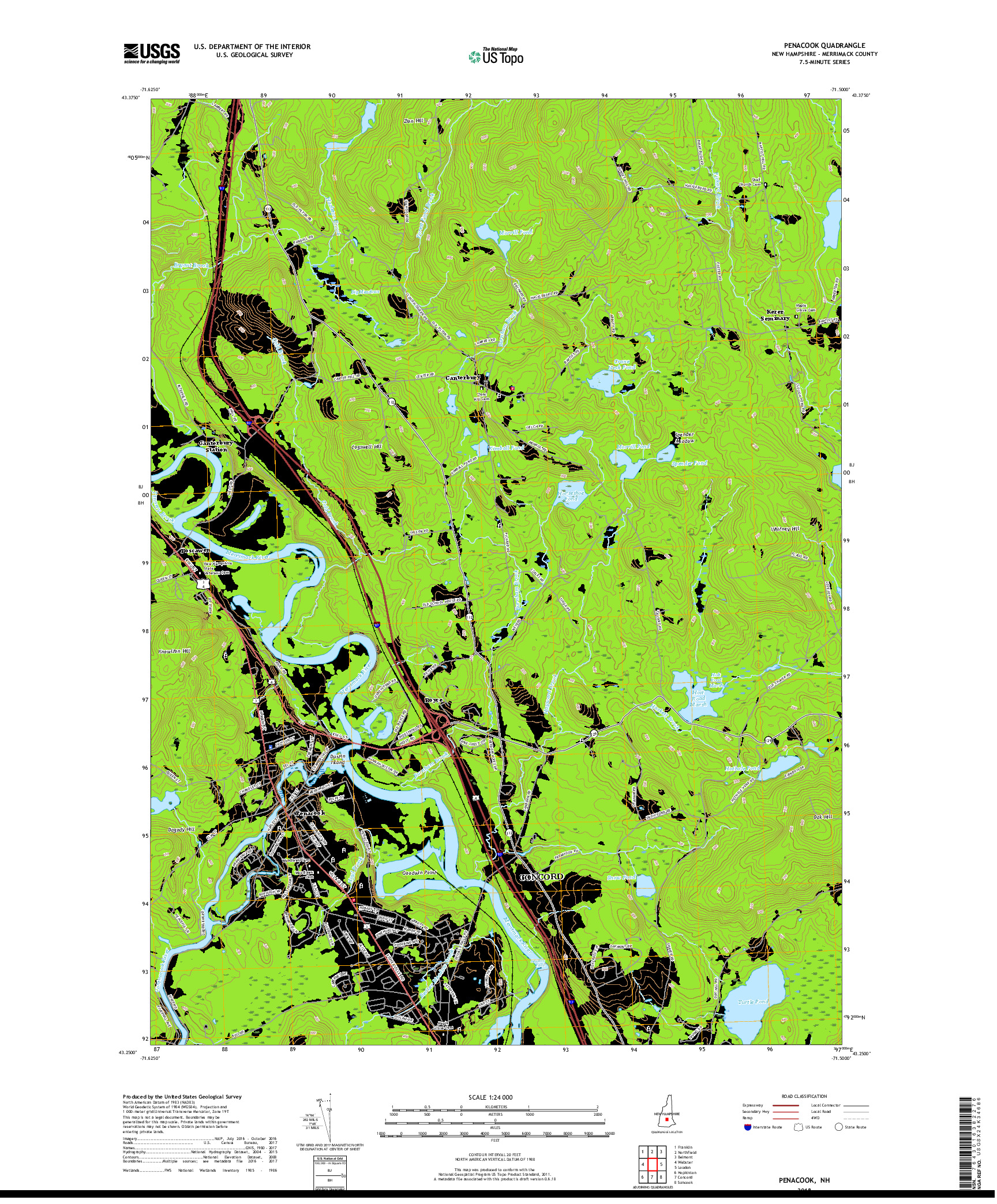 USGS US TOPO 7.5-MINUTE MAP FOR PENACOOK, NH 2018