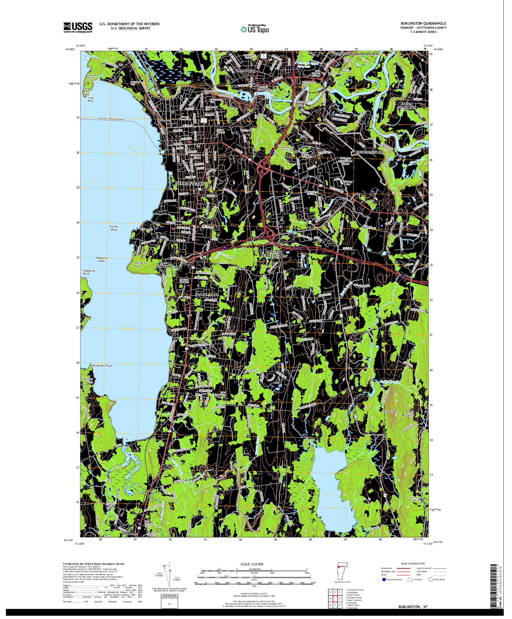 USGS US TOPO 7.5-MINUTE MAP FOR BURLINGTON, VT 2018