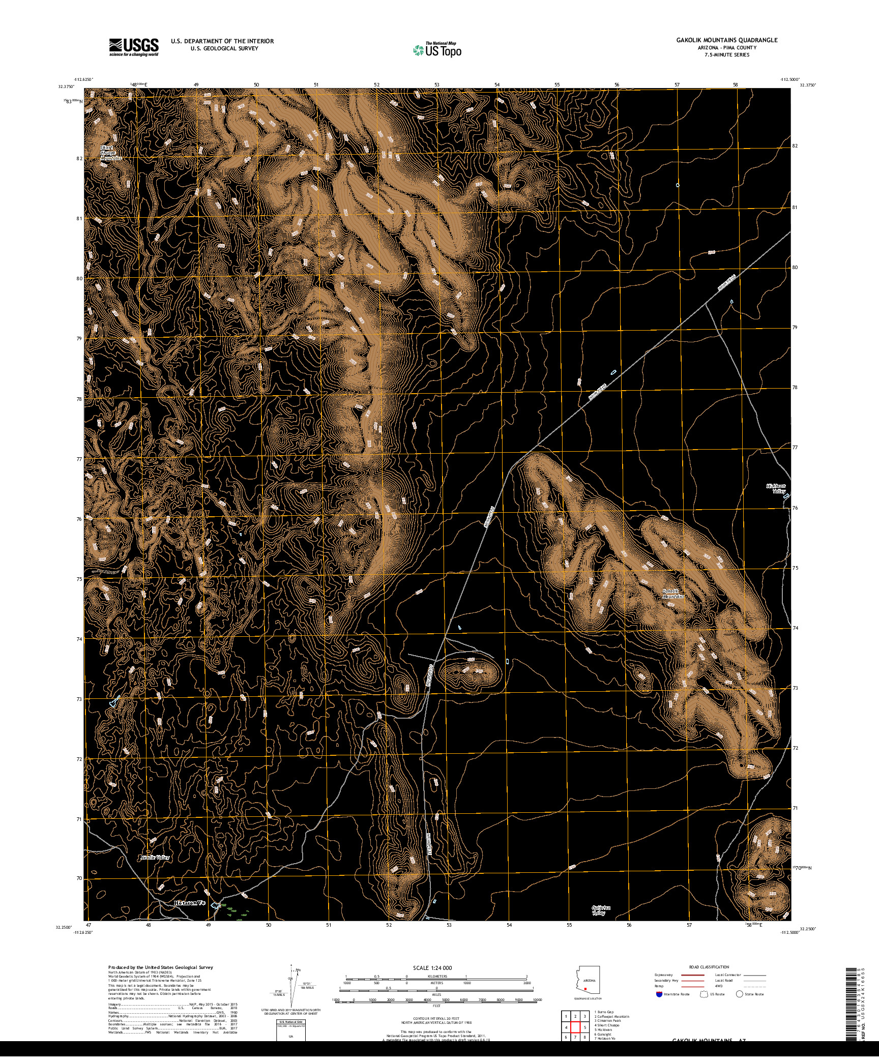 USGS US TOPO 7.5-MINUTE MAP FOR GAKOLIK MOUNTAINS, AZ 2018