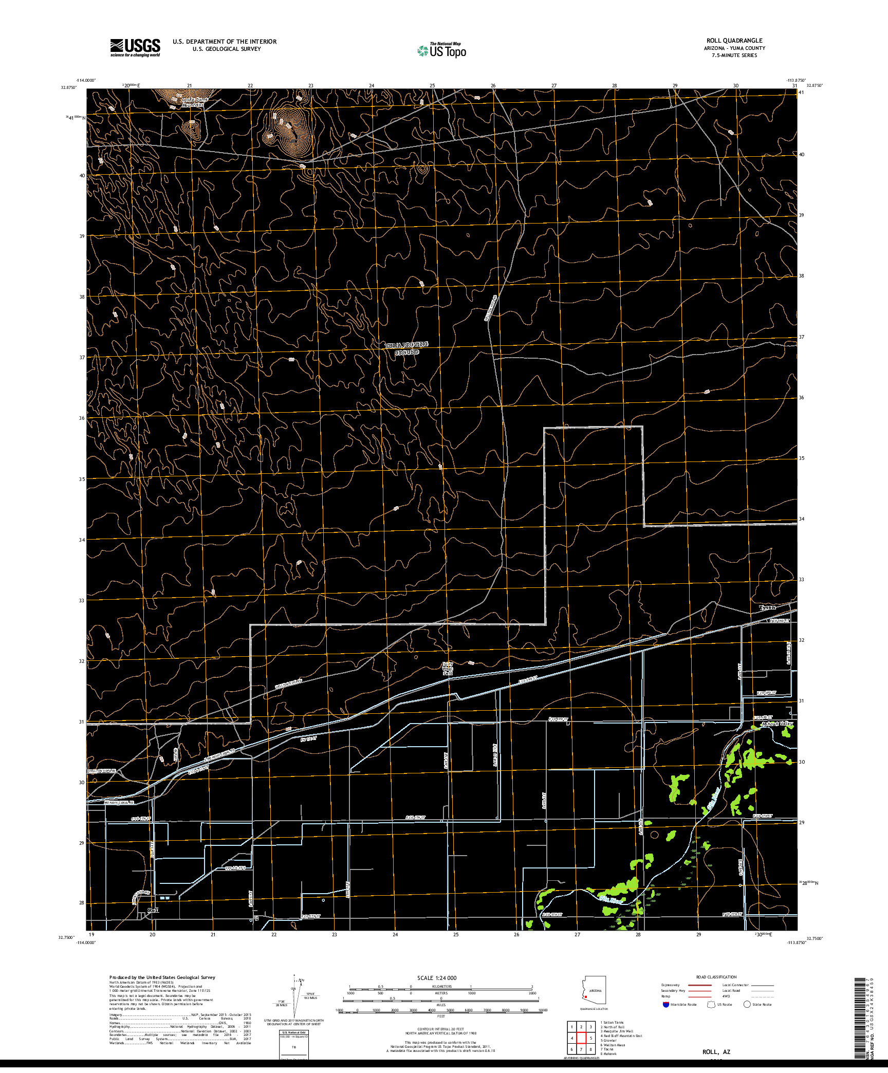 USGS US TOPO 7.5-MINUTE MAP FOR ROLL, AZ 2018