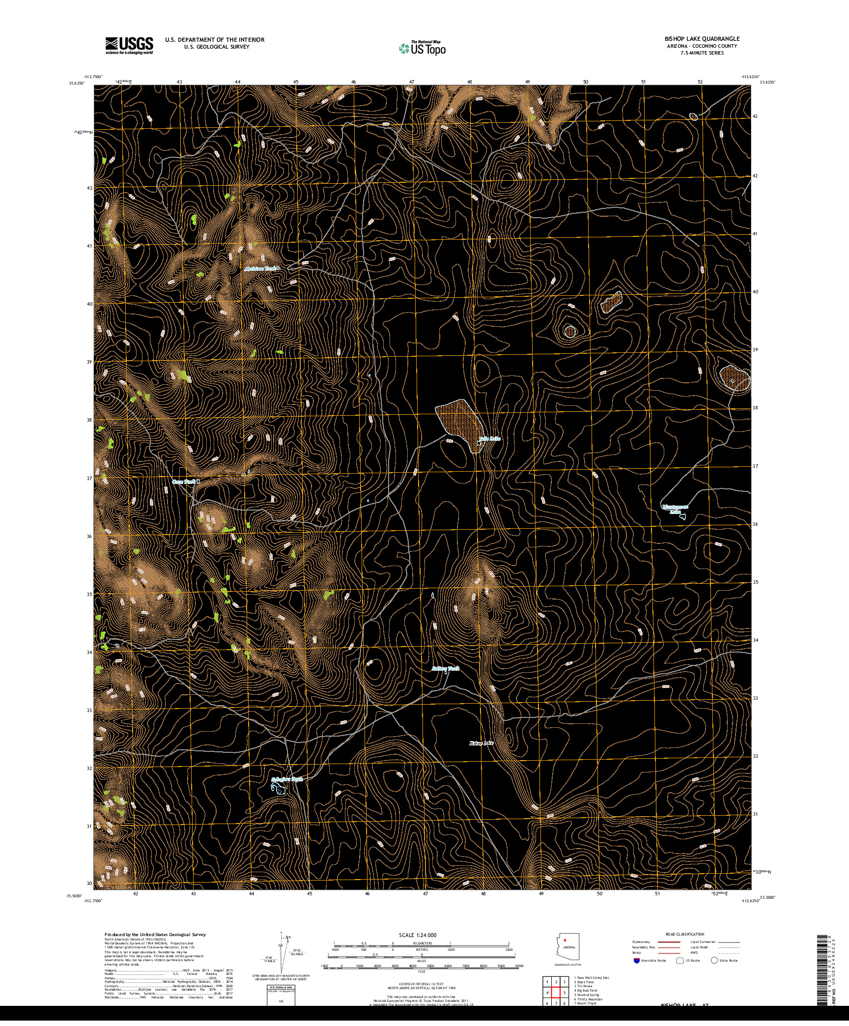 USGS US TOPO 7.5-MINUTE MAP FOR BISHOP LAKE, AZ 2018