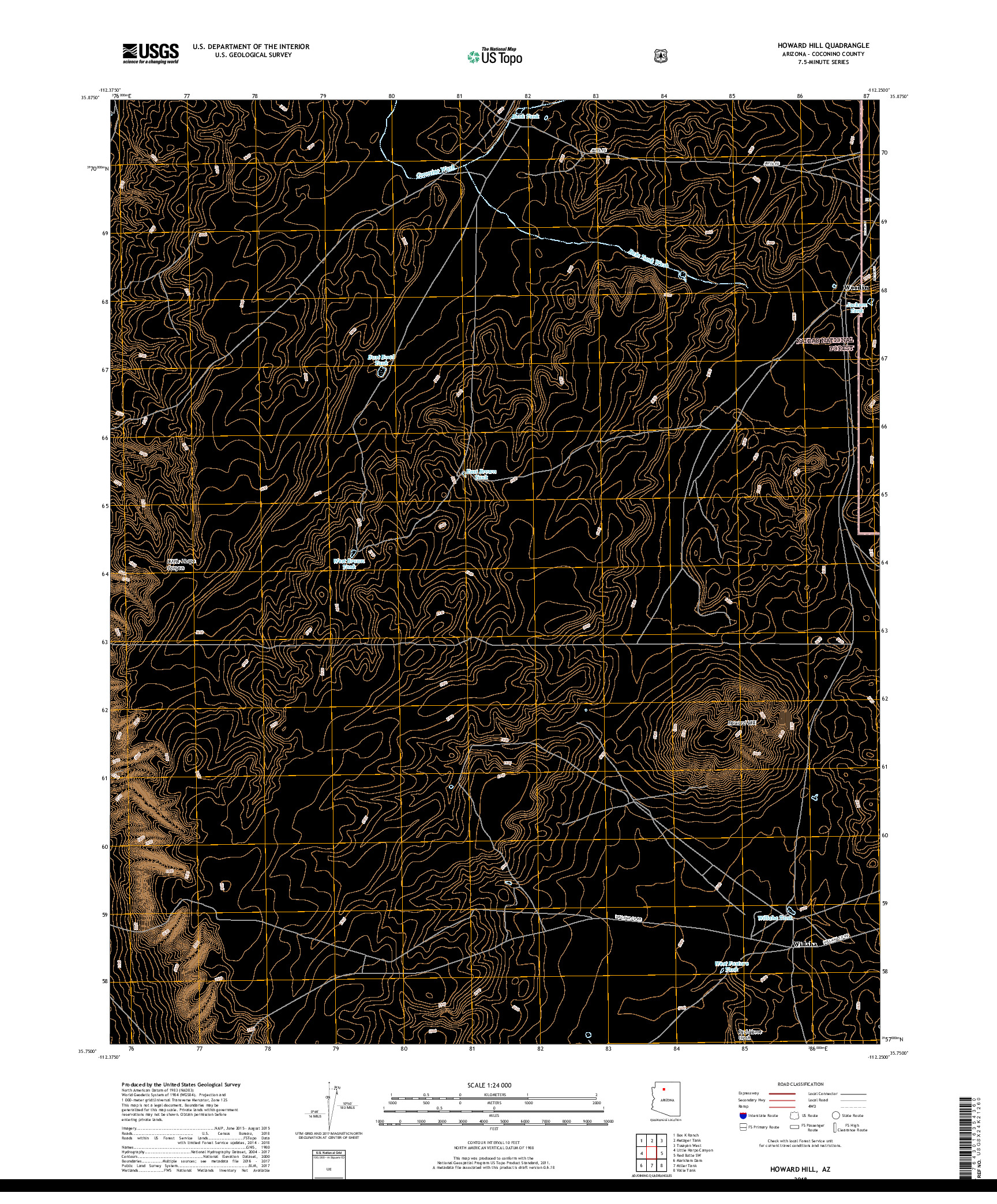 USGS US TOPO 7.5-MINUTE MAP FOR HOWARD HILL, AZ 2018