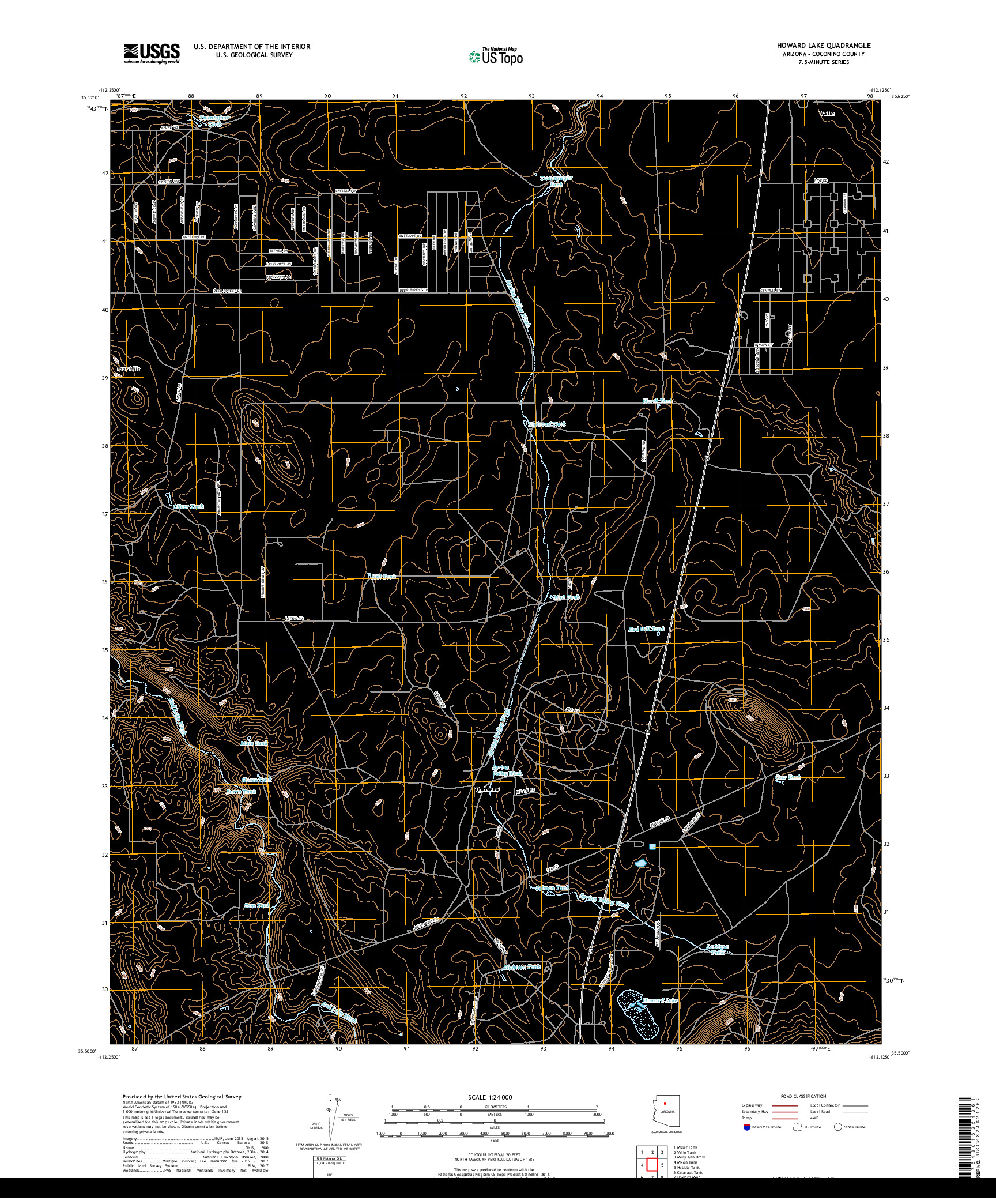 USGS US TOPO 7.5-MINUTE MAP FOR HOWARD LAKE, AZ 2018