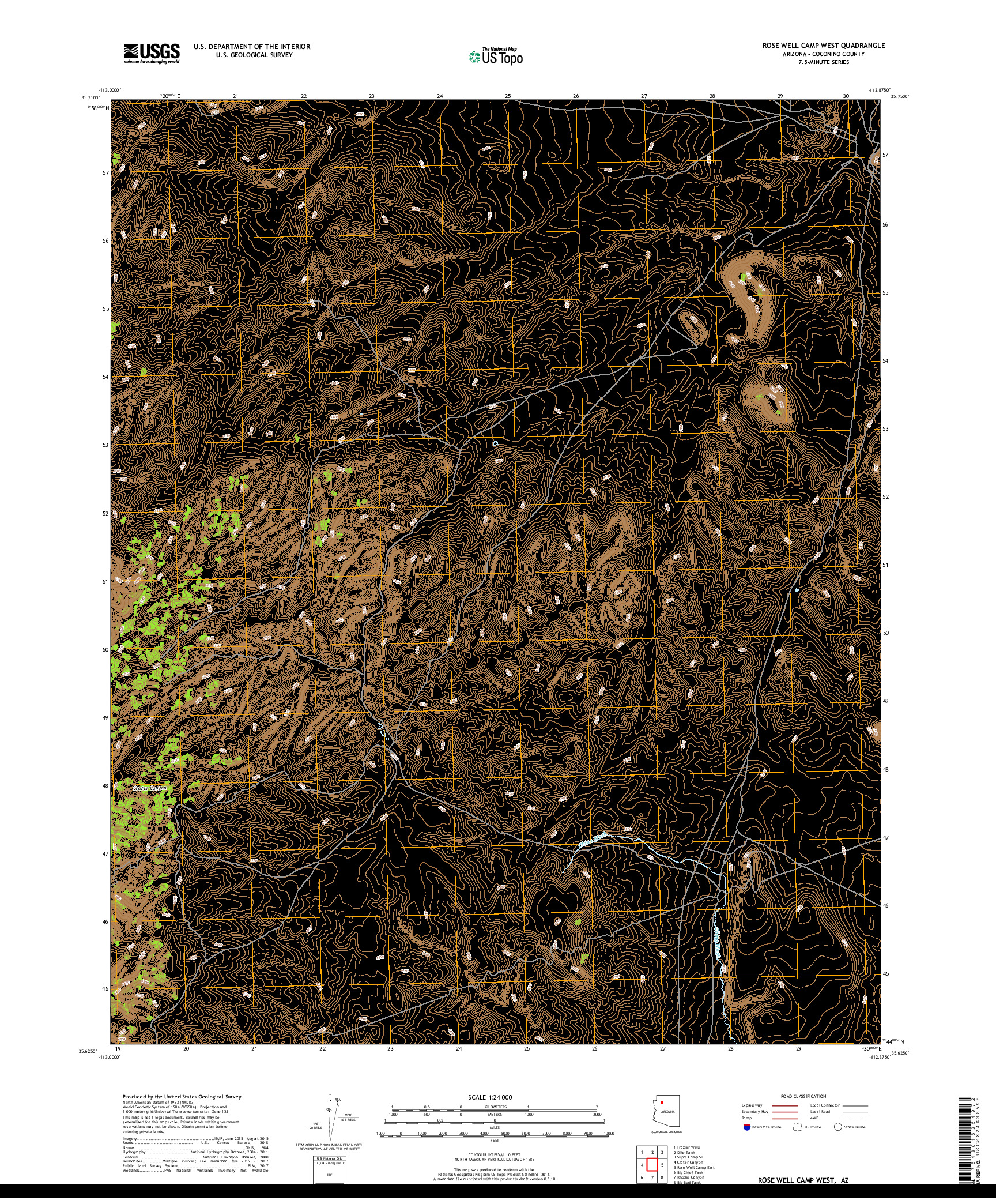 USGS US TOPO 7.5-MINUTE MAP FOR ROSE WELL CAMP WEST, AZ 2018