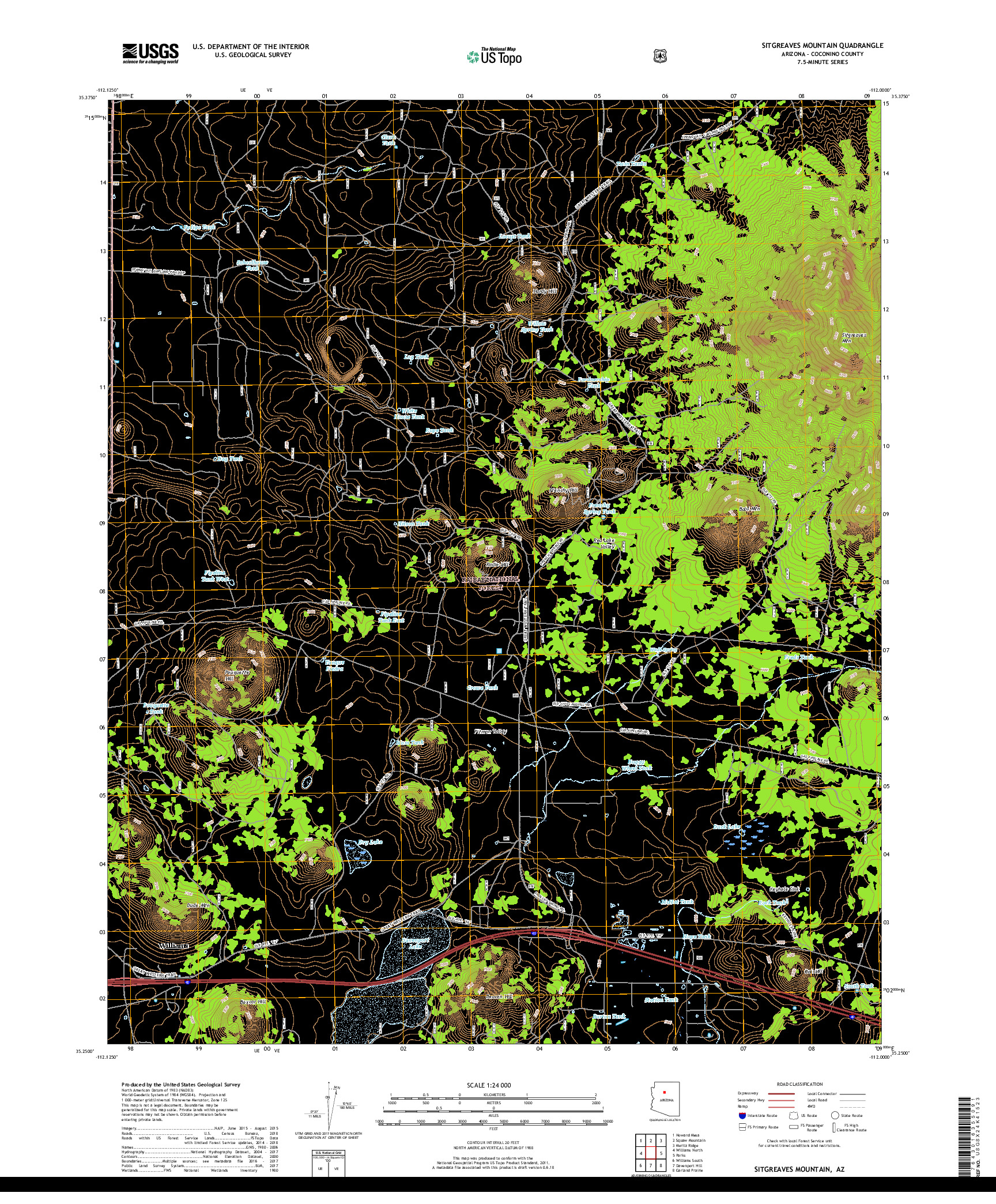 USGS US TOPO 7.5-MINUTE MAP FOR SITGREAVES MOUNTAIN, AZ 2018