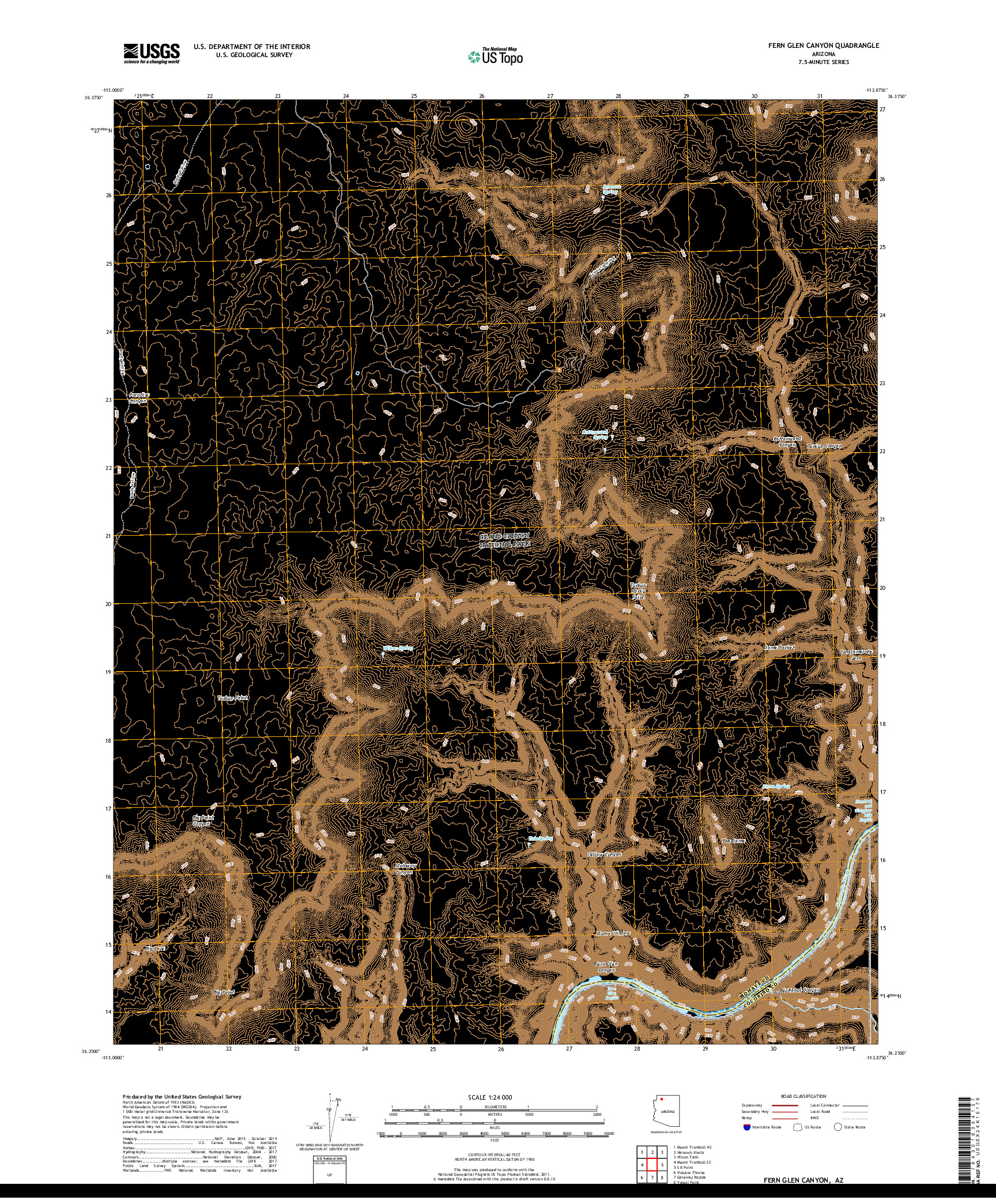 USGS US TOPO 7.5-MINUTE MAP FOR FERN GLEN CANYON, AZ 2018