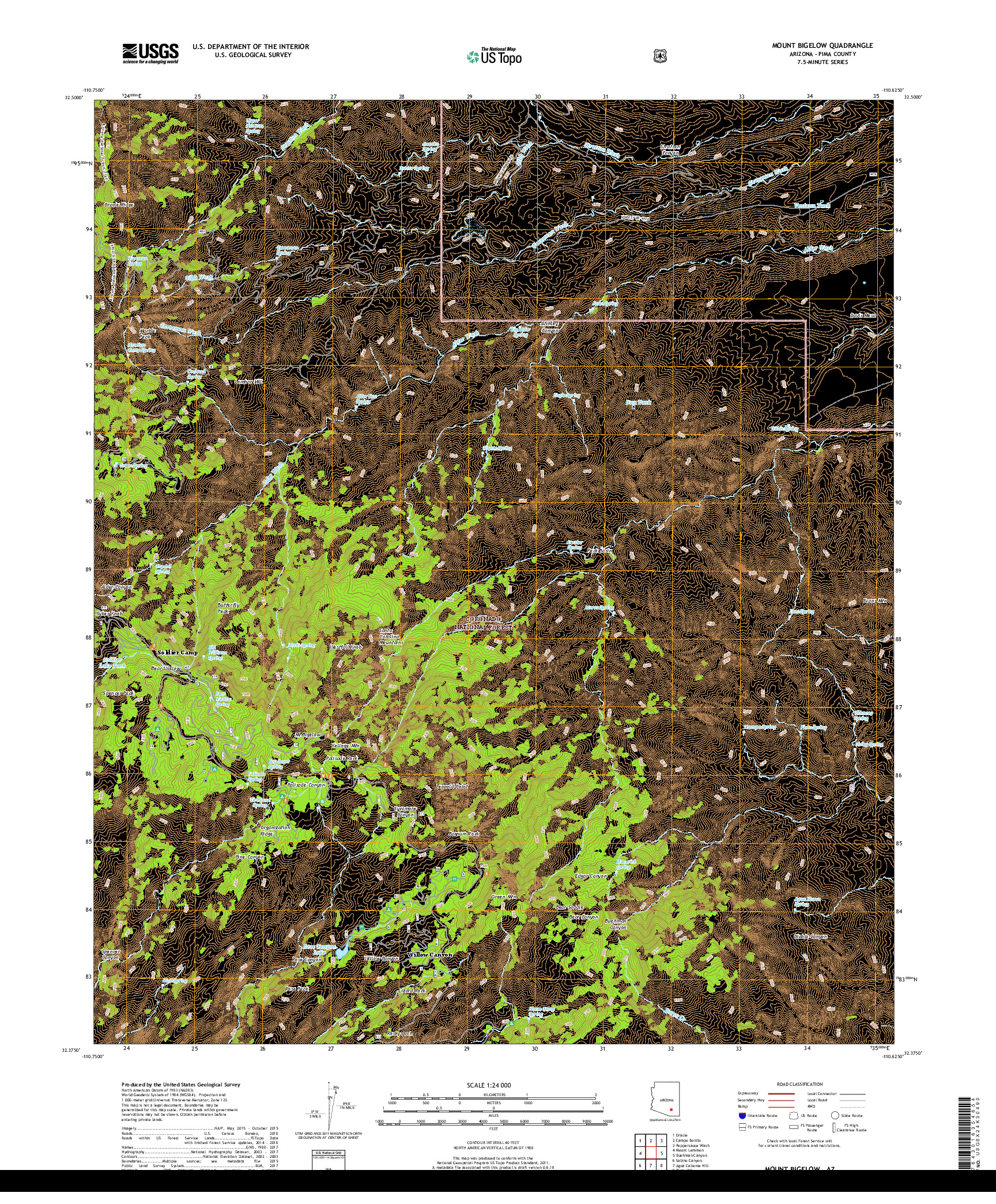 USGS US TOPO 7.5-MINUTE MAP FOR MOUNT BIGELOW, AZ 2018