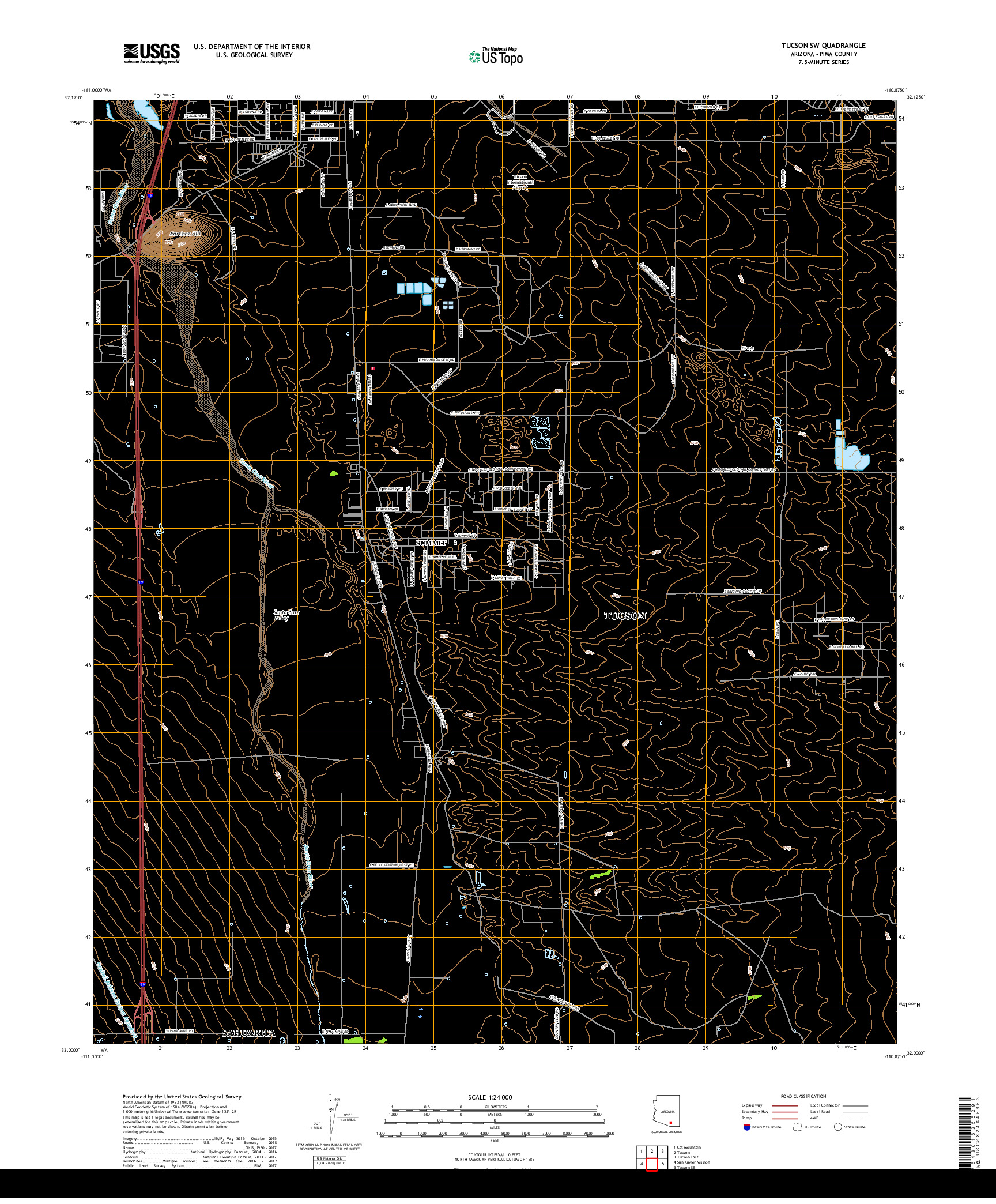 USGS US TOPO 7.5-MINUTE MAP FOR TUCSON SW, AZ 2018