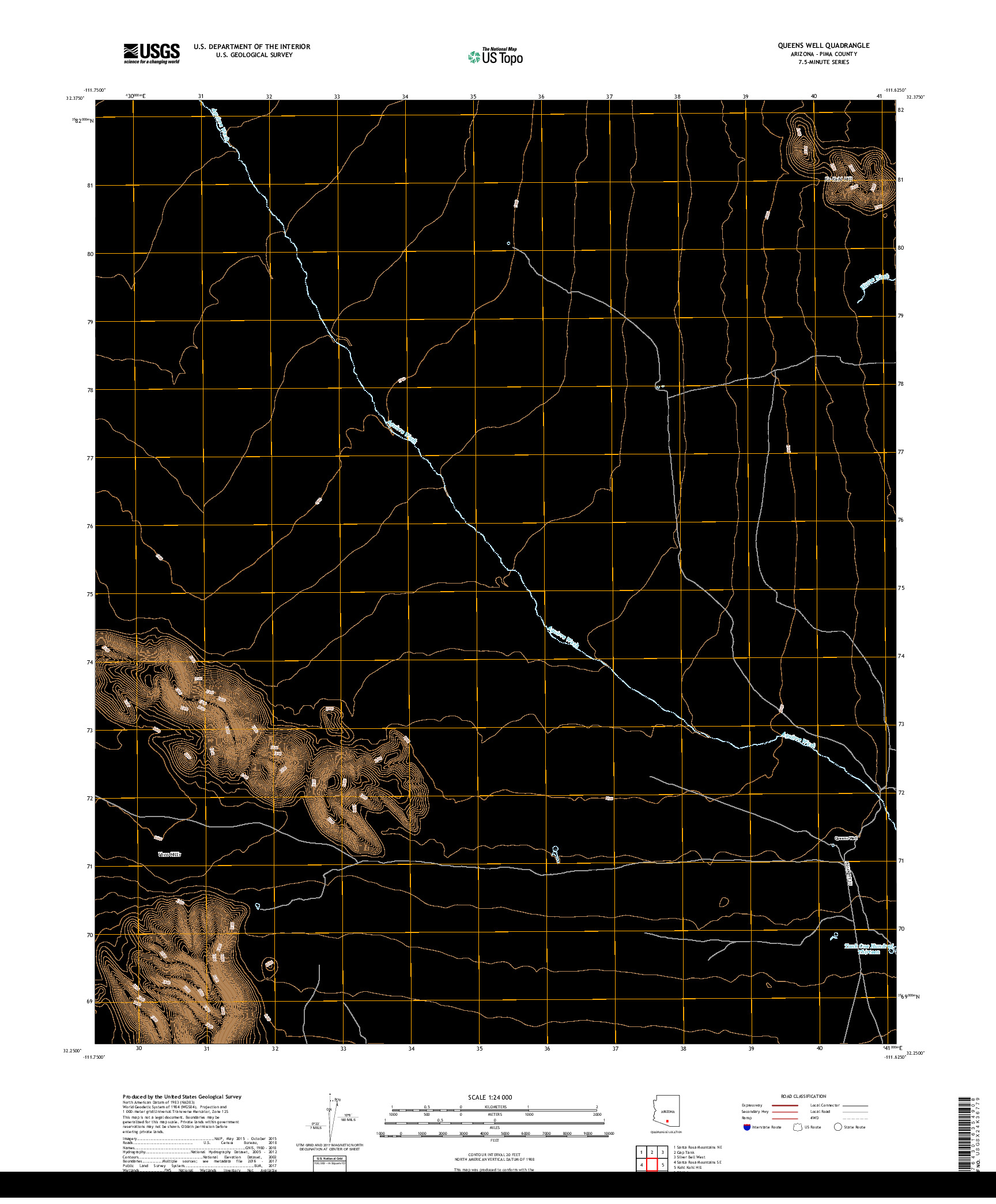 USGS US TOPO 7.5-MINUTE MAP FOR QUEENS WELL, AZ 2018