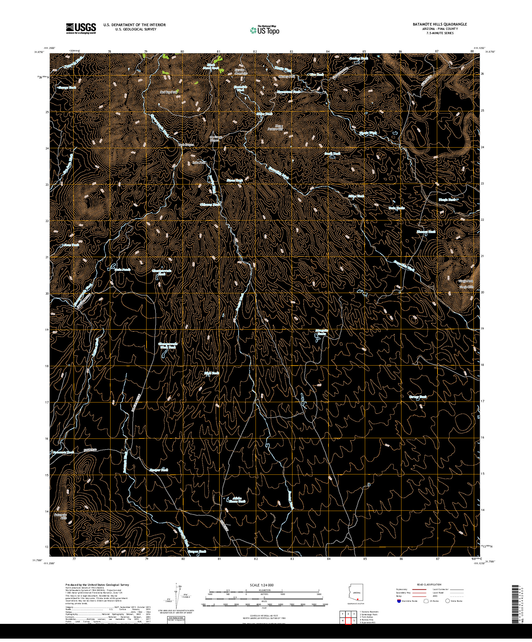 USGS US TOPO 7.5-MINUTE MAP FOR BATAMOTE HILLS, AZ 2018