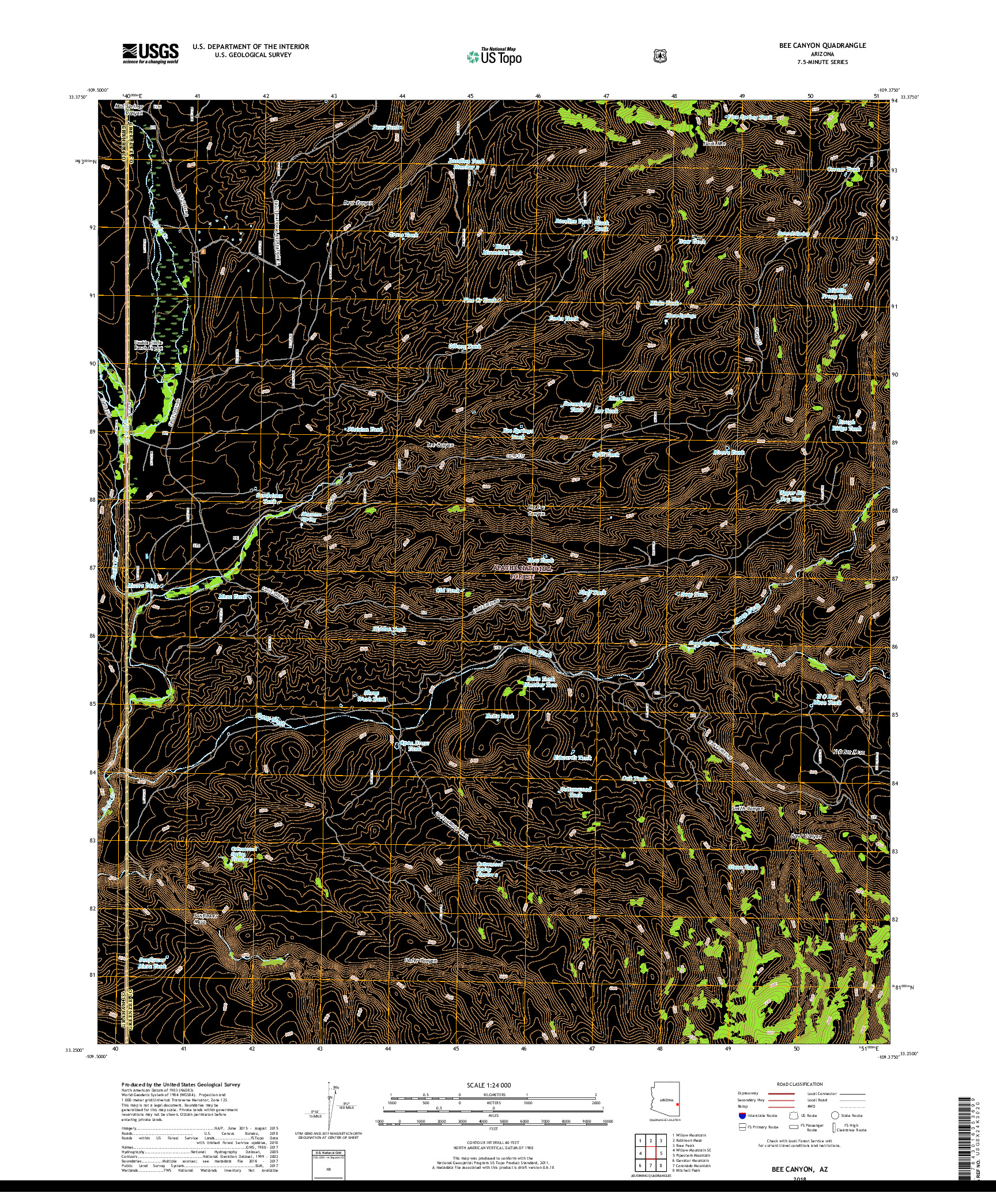 USGS US TOPO 7.5-MINUTE MAP FOR BEE CANYON, AZ 2018