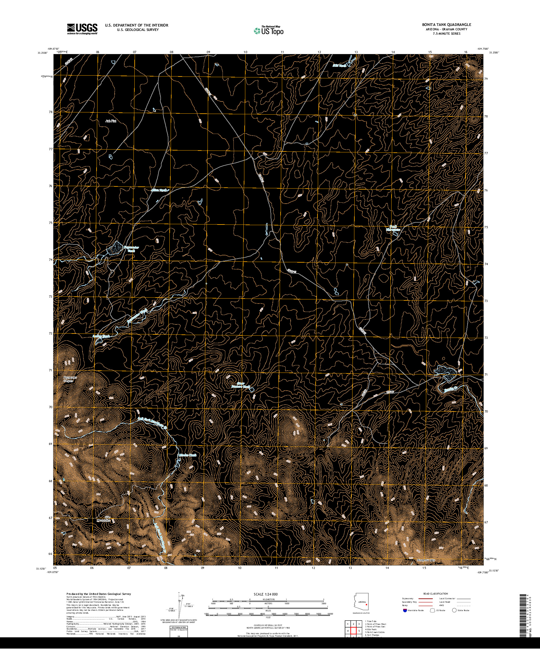 USGS US TOPO 7.5-MINUTE MAP FOR BONITA TANK, AZ 2018