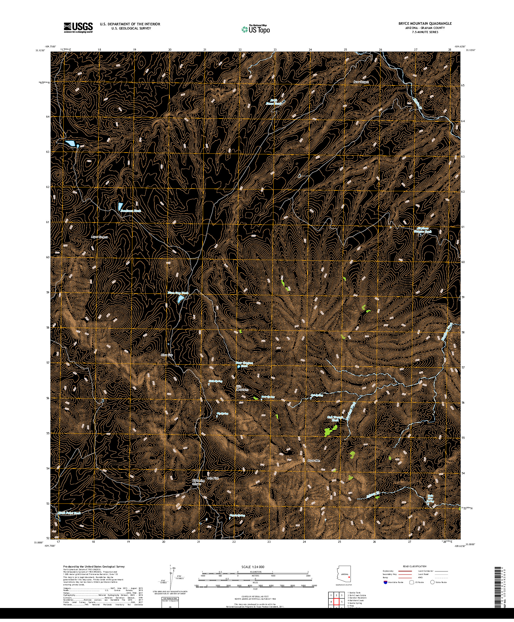 USGS US TOPO 7.5-MINUTE MAP FOR BRYCE MOUNTAIN, AZ 2018