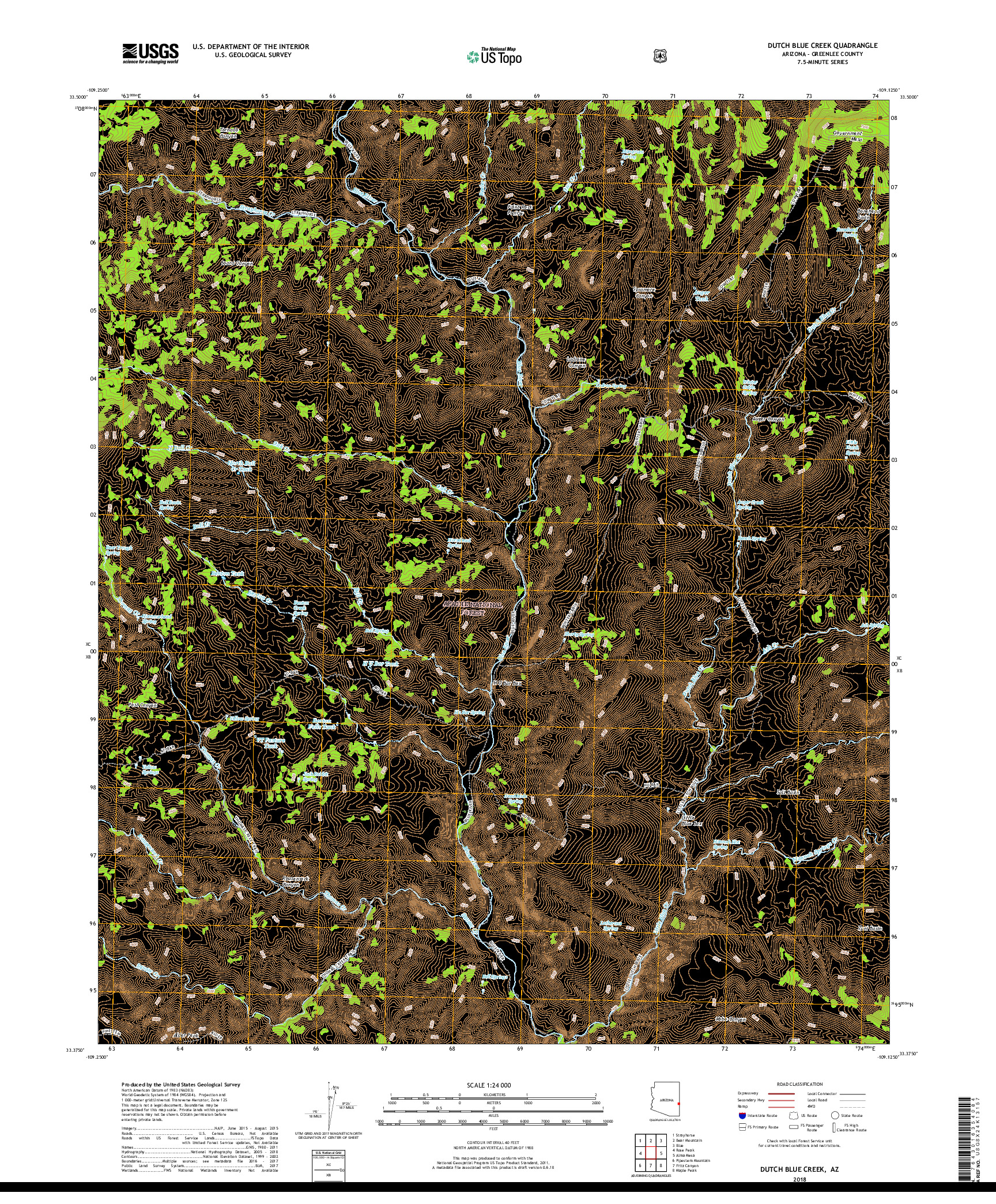 USGS US TOPO 7.5-MINUTE MAP FOR DUTCH BLUE CREEK, AZ 2018