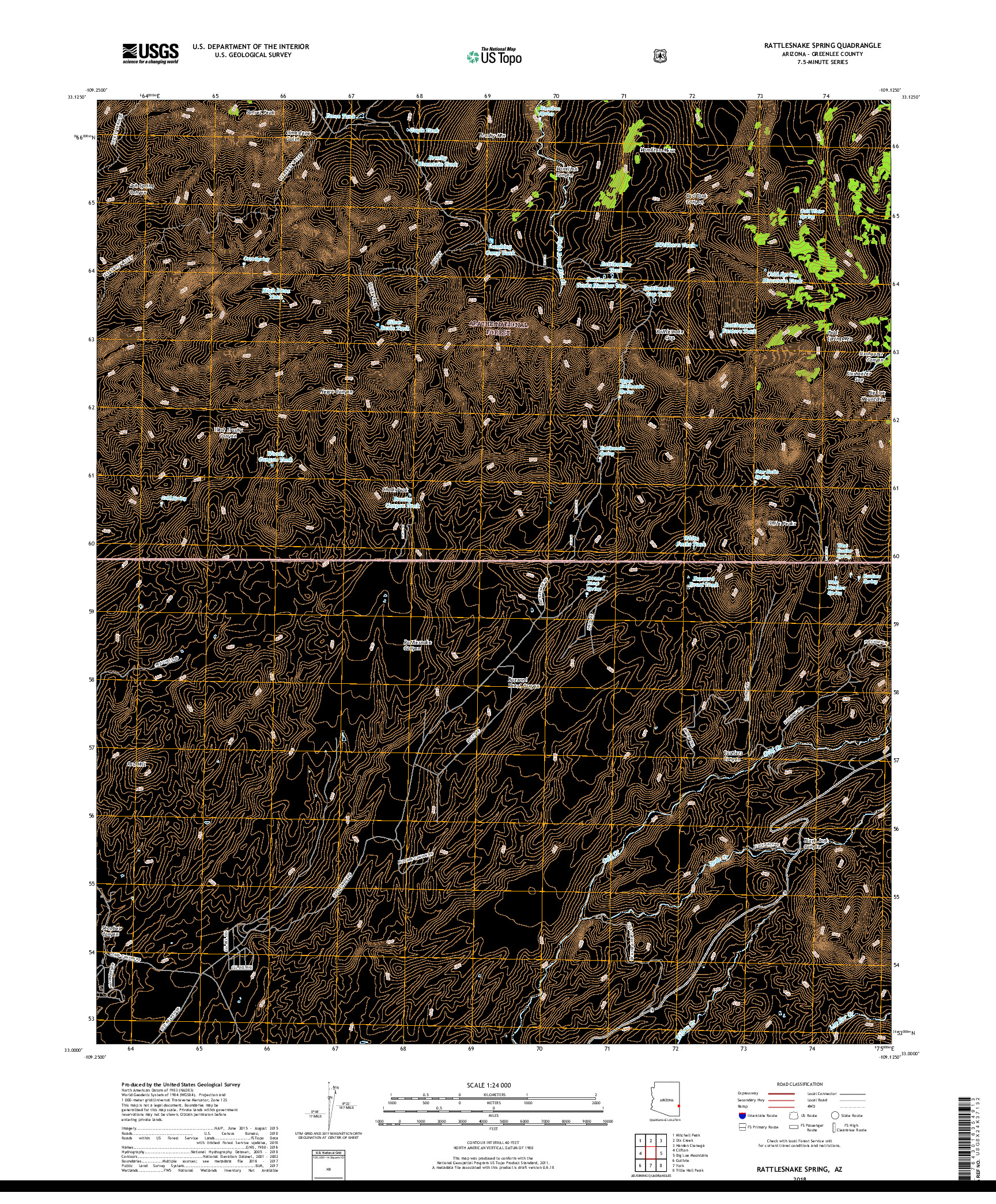 USGS US TOPO 7.5-MINUTE MAP FOR RATTLESNAKE SPRING, AZ 2018