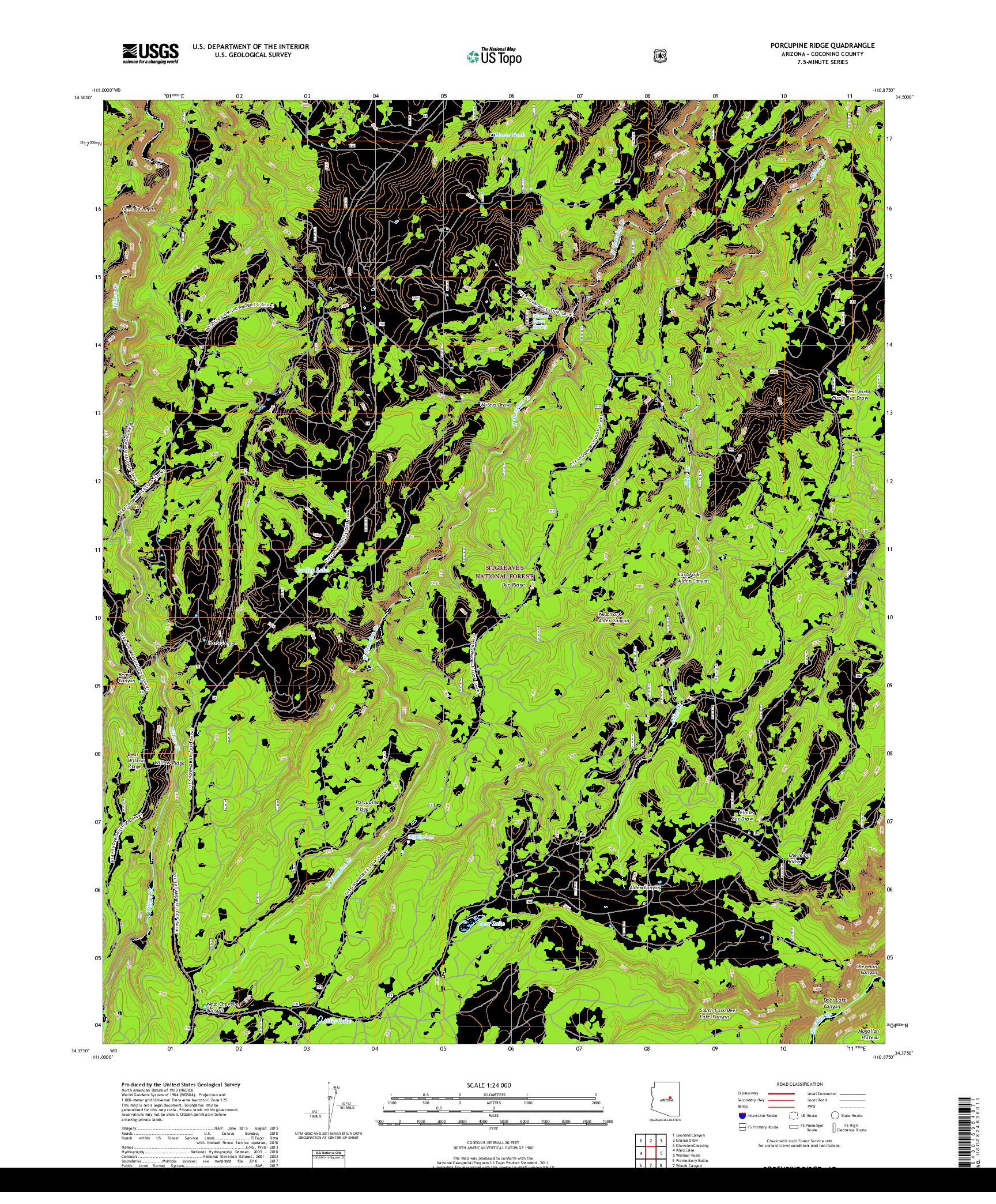 USGS US TOPO 7.5-MINUTE MAP FOR PORCUPINE RIDGE, AZ 2018