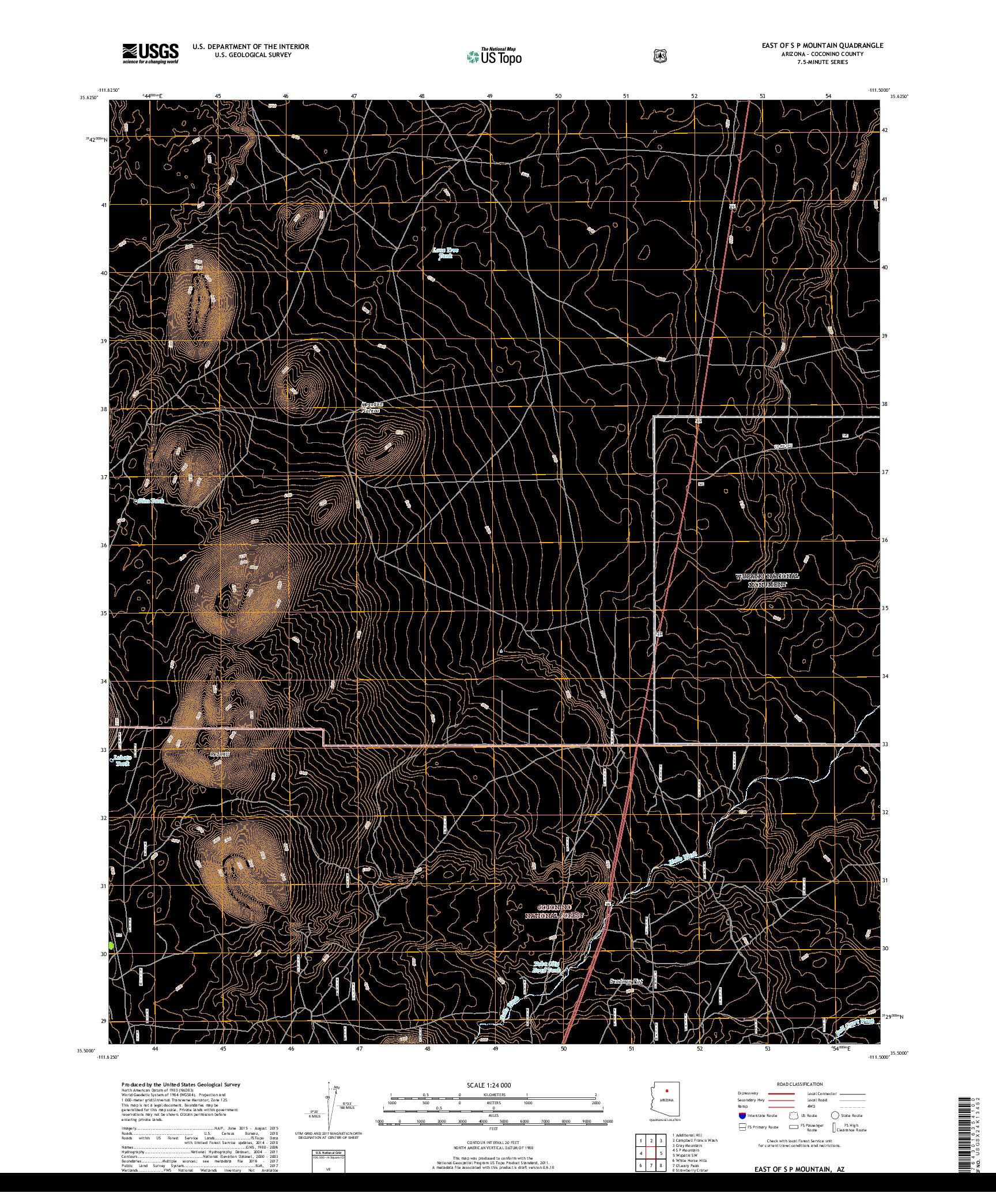 USGS US TOPO 7.5-MINUTE MAP FOR EAST OF S P MOUNTAIN, AZ 2018