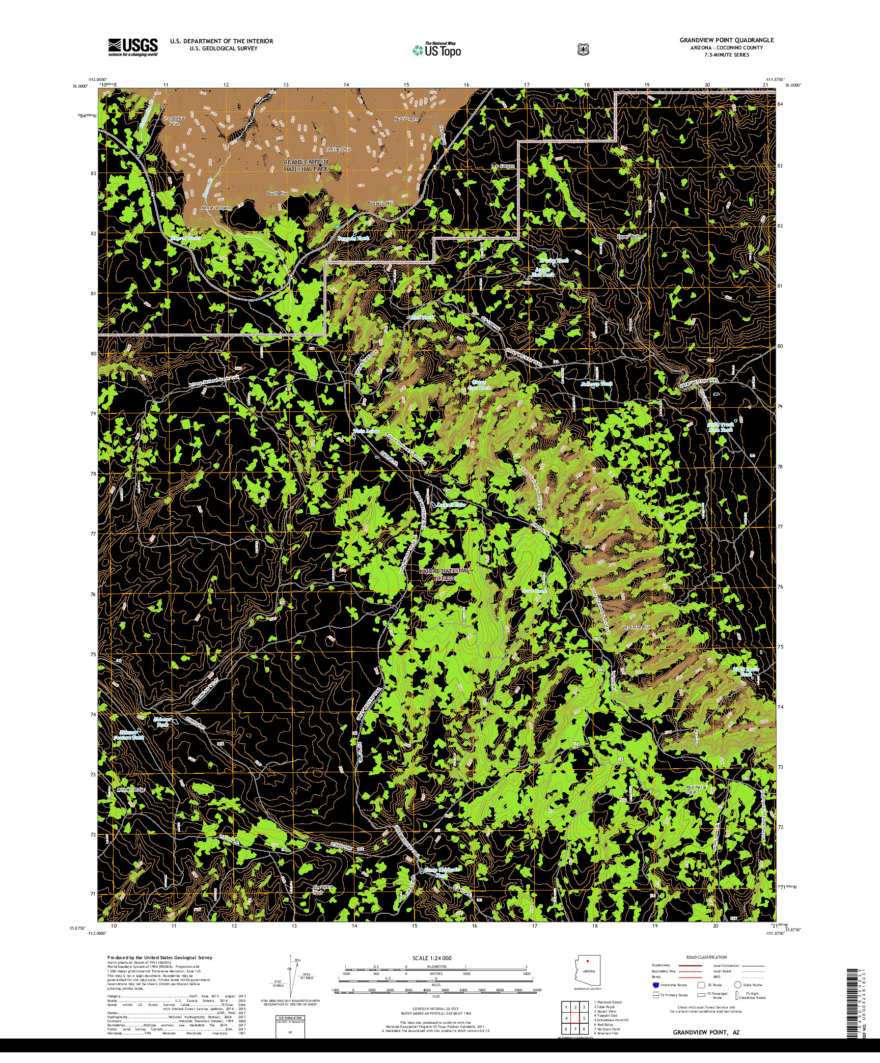 USGS US TOPO 7.5-MINUTE MAP FOR GRANDVIEW POINT, AZ 2018