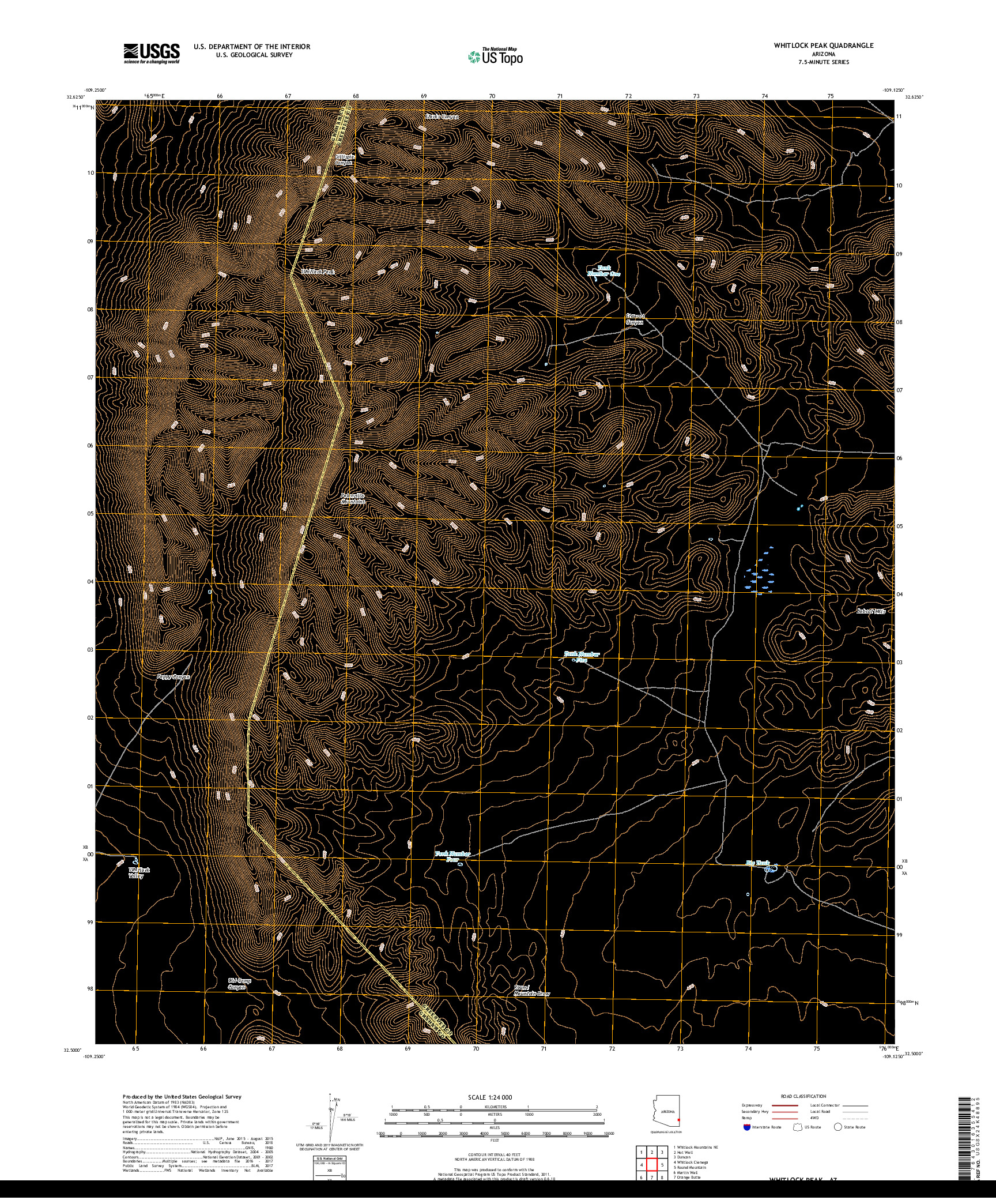 USGS US TOPO 7.5-MINUTE MAP FOR WHITLOCK PEAK, AZ 2018