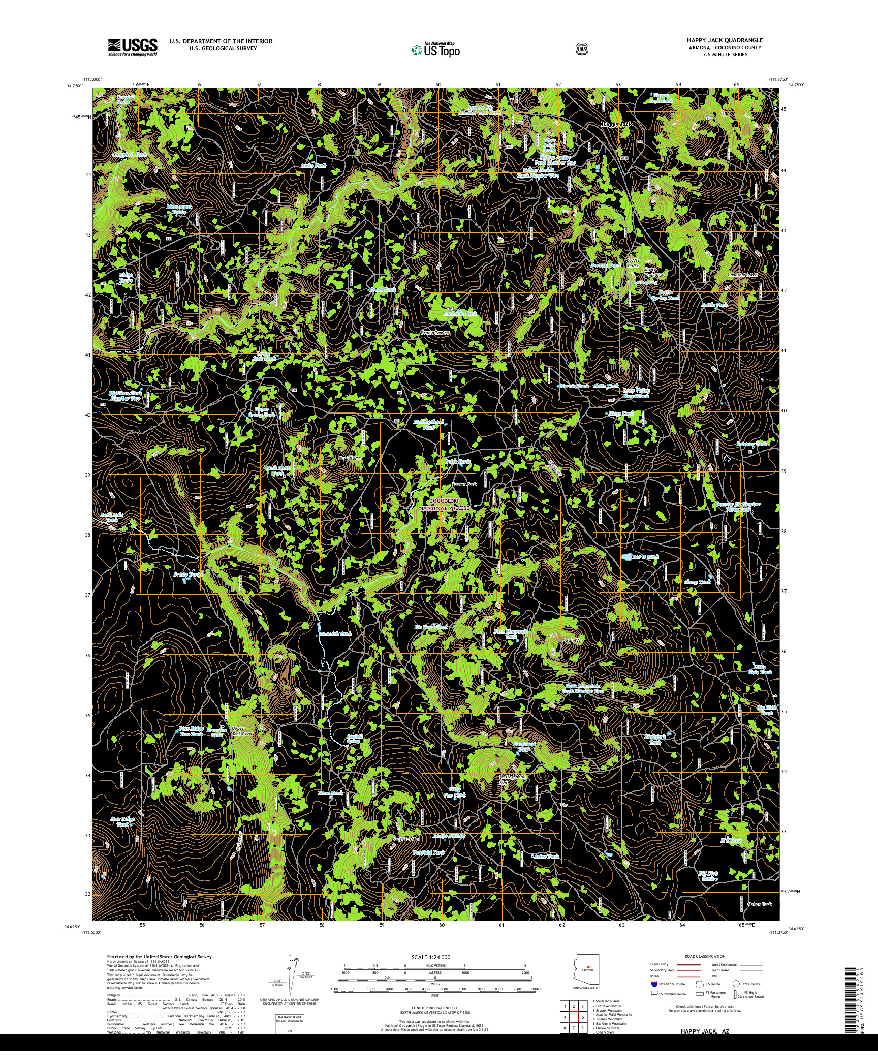 USGS US TOPO 7.5-MINUTE MAP FOR HAPPY JACK, AZ 2018