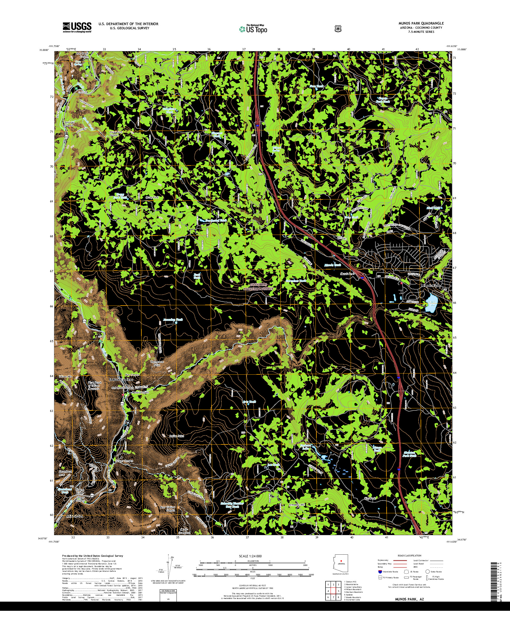 USGS US TOPO 7.5-MINUTE MAP FOR MUNDS PARK, AZ 2018