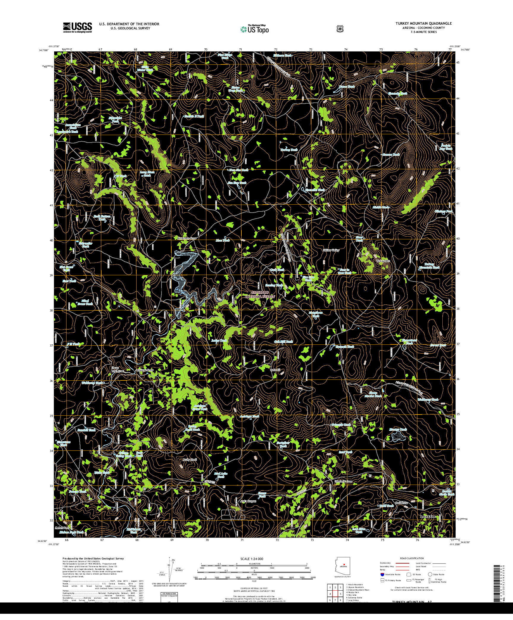 USGS US TOPO 7.5-MINUTE MAP FOR TURKEY MOUNTAIN, AZ 2018