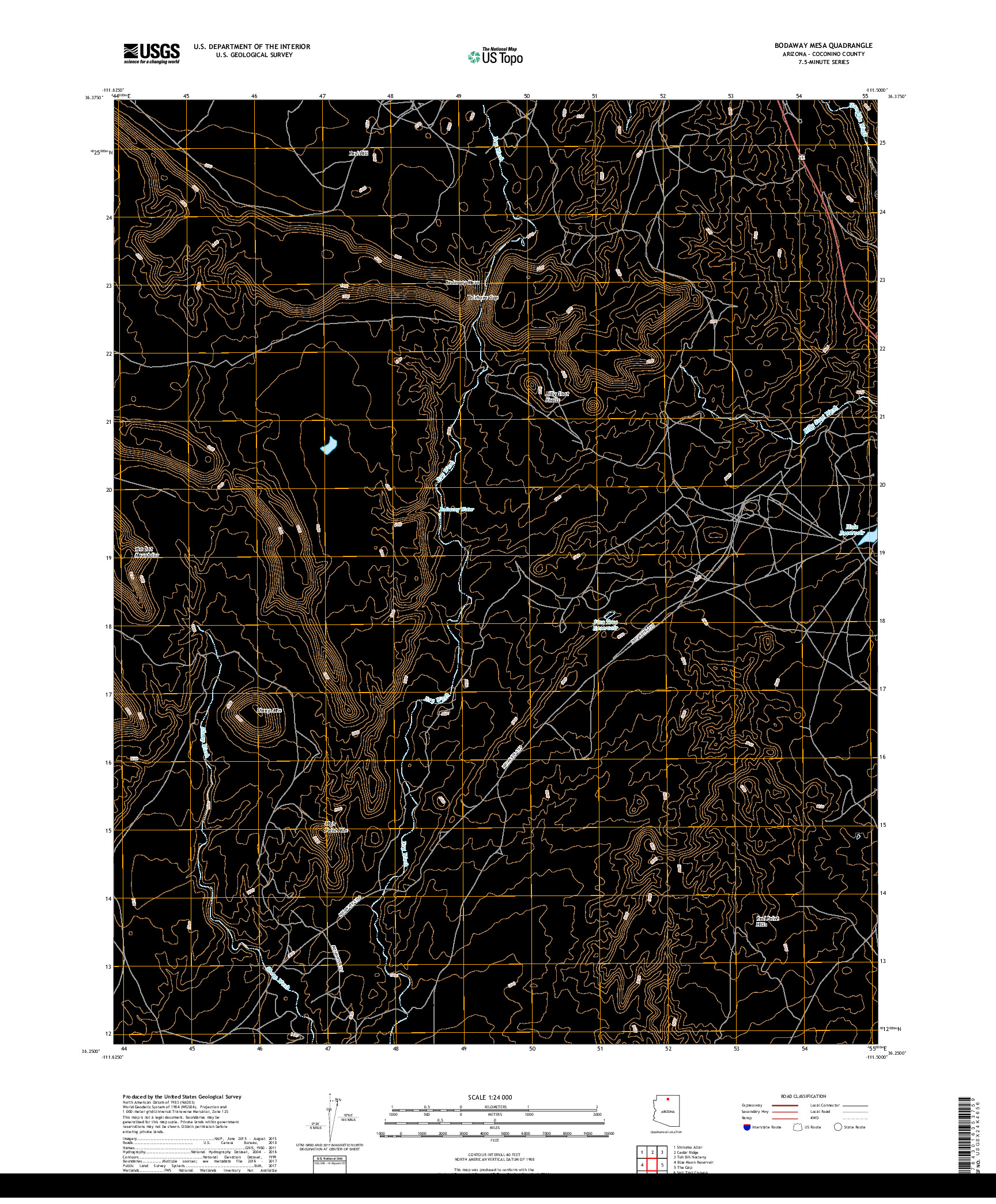 USGS US TOPO 7.5-MINUTE MAP FOR BODAWAY MESA, AZ 2018