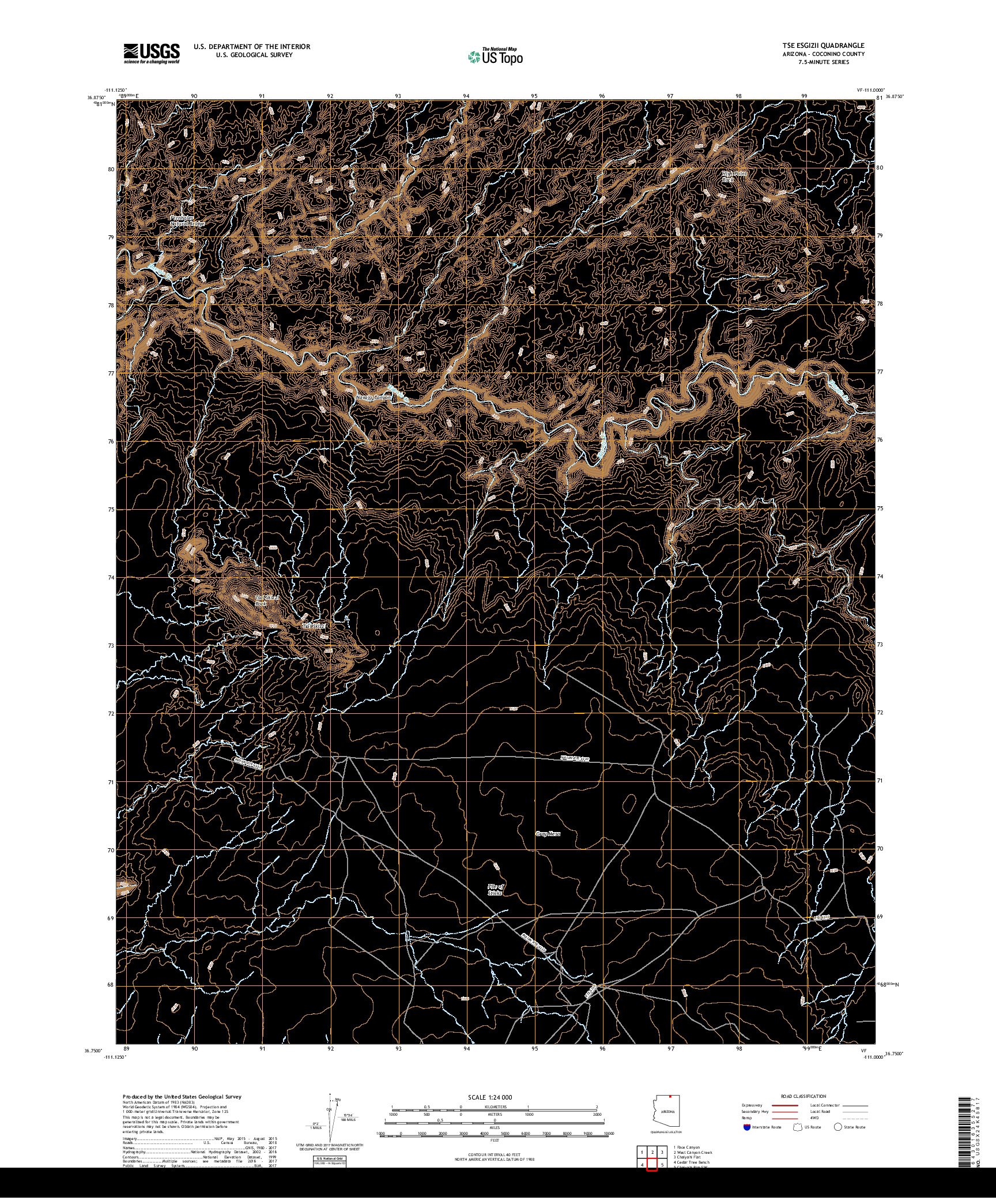 USGS US TOPO 7.5-MINUTE MAP FOR TSE ESGIZII, AZ 2018