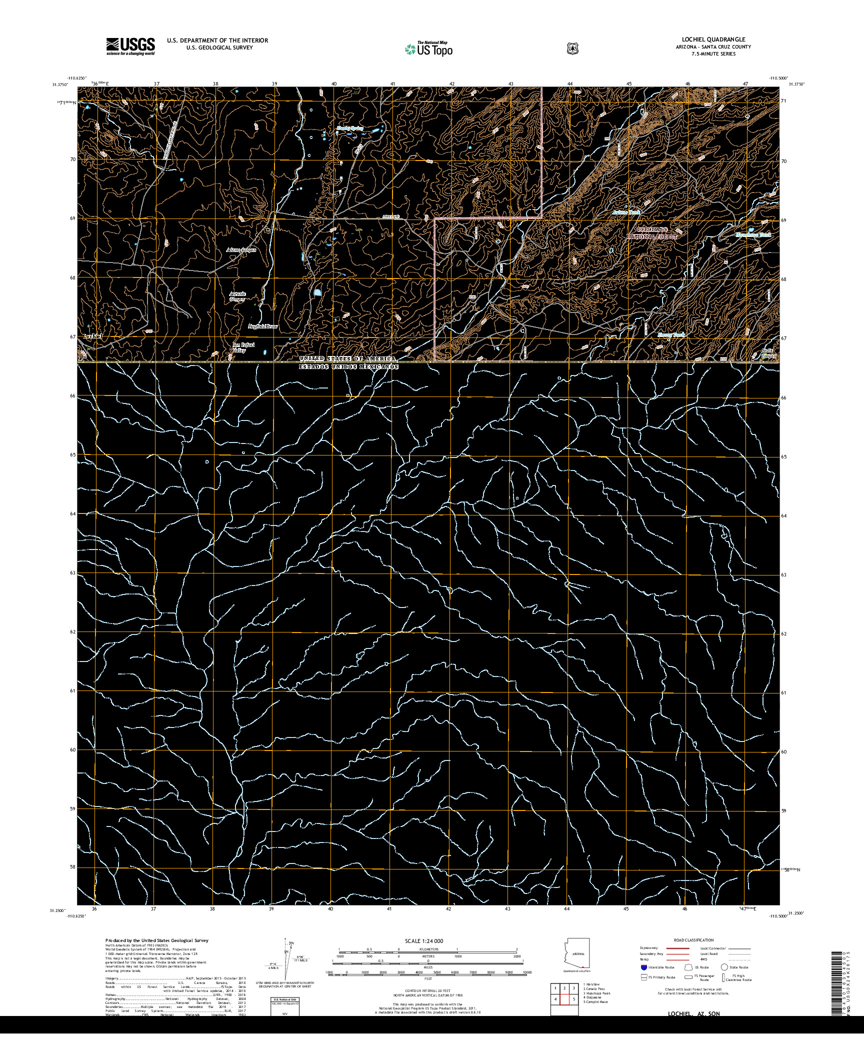 USGS US TOPO 7.5-MINUTE MAP FOR LOCHIEL, AZ,SON 2018