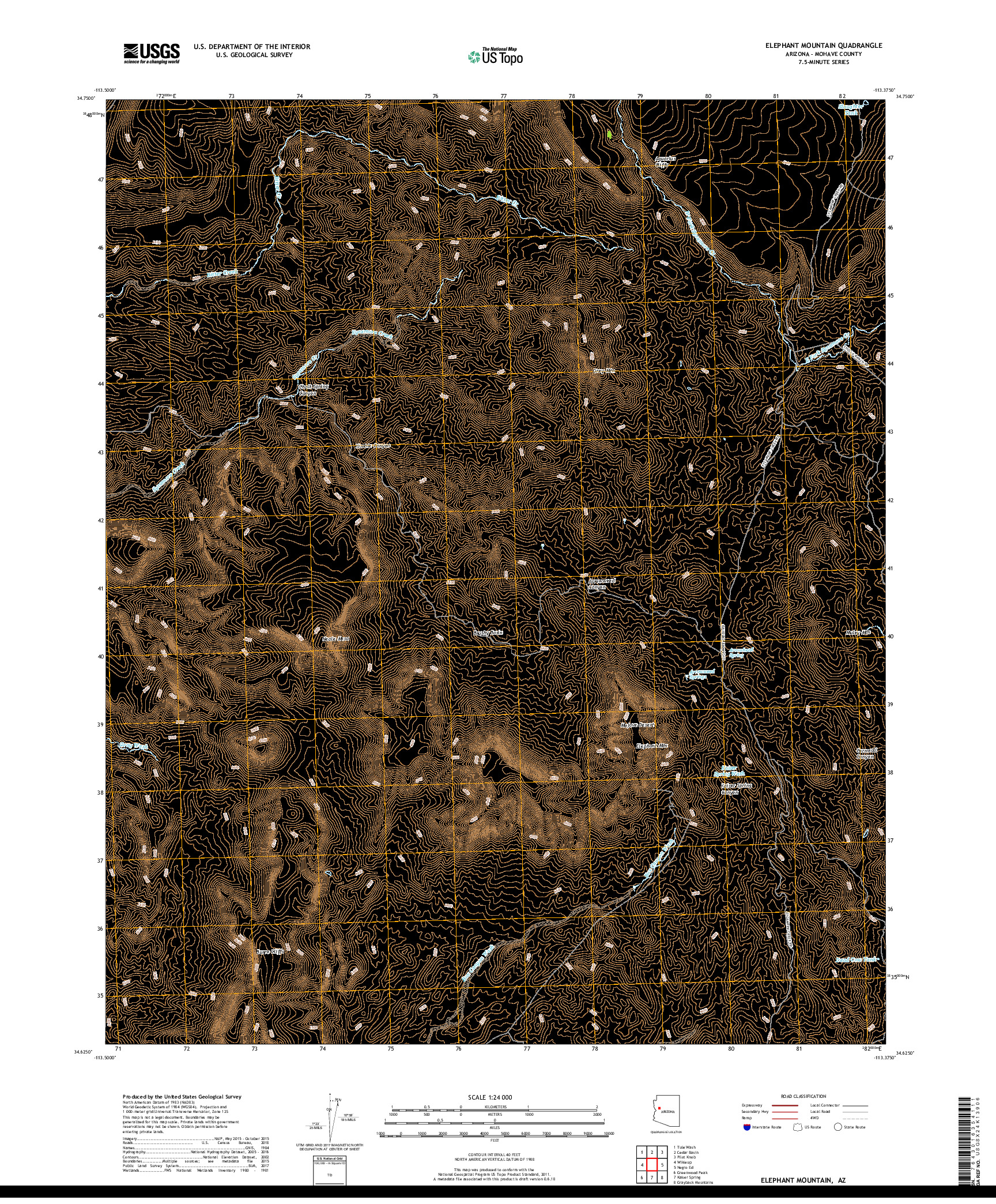 USGS US TOPO 7.5-MINUTE MAP FOR ELEPHANT MOUNTAIN, AZ 2018