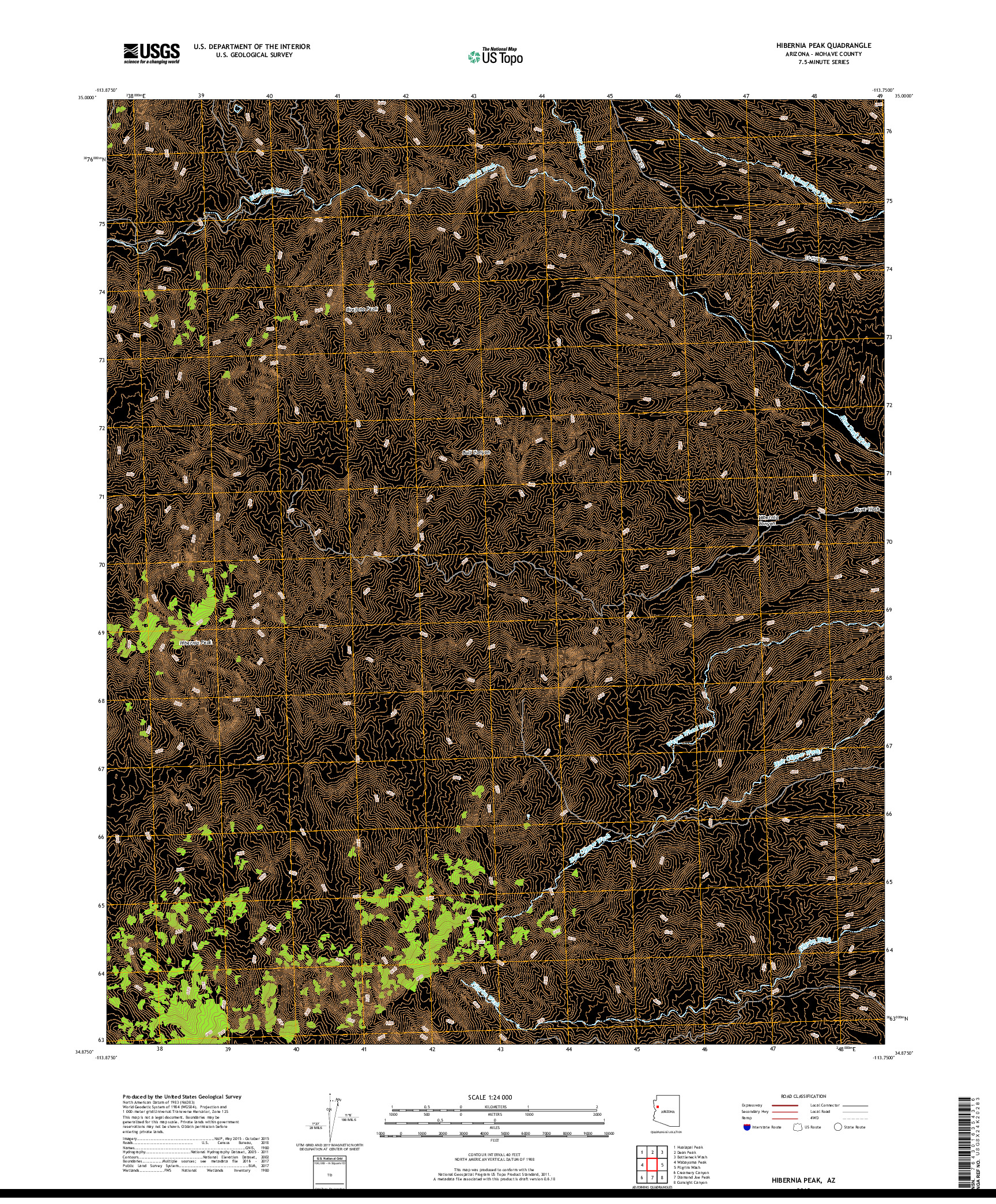 USGS US TOPO 7.5-MINUTE MAP FOR HIBERNIA PEAK, AZ 2018