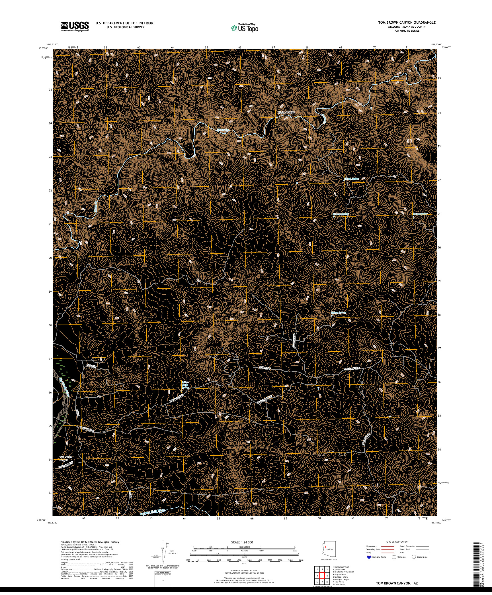 USGS US TOPO 7.5-MINUTE MAP FOR TOM BROWN CANYON, AZ 2018