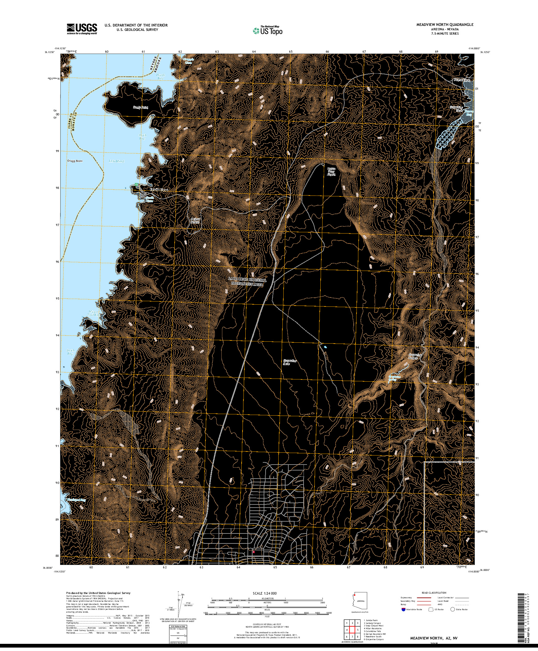 USGS US TOPO 7.5-MINUTE MAP FOR MEADVIEW NORTH, AZ,NV 2018