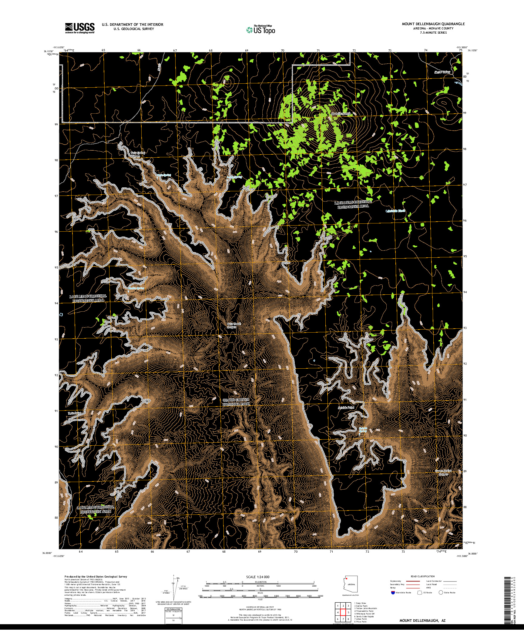 USGS US TOPO 7.5-MINUTE MAP FOR MOUNT DELLENBAUGH, AZ 2018