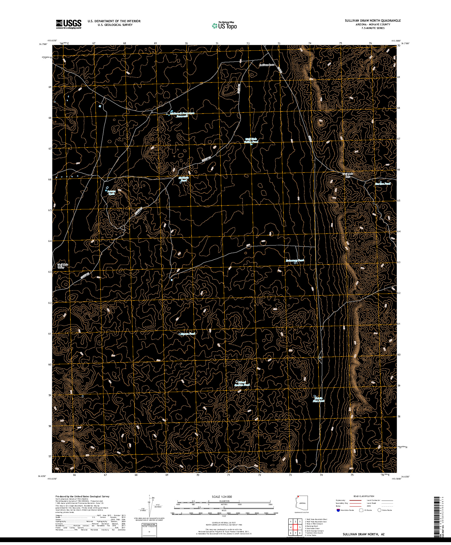 USGS US TOPO 7.5-MINUTE MAP FOR SULLIVAN DRAW NORTH, AZ 2018