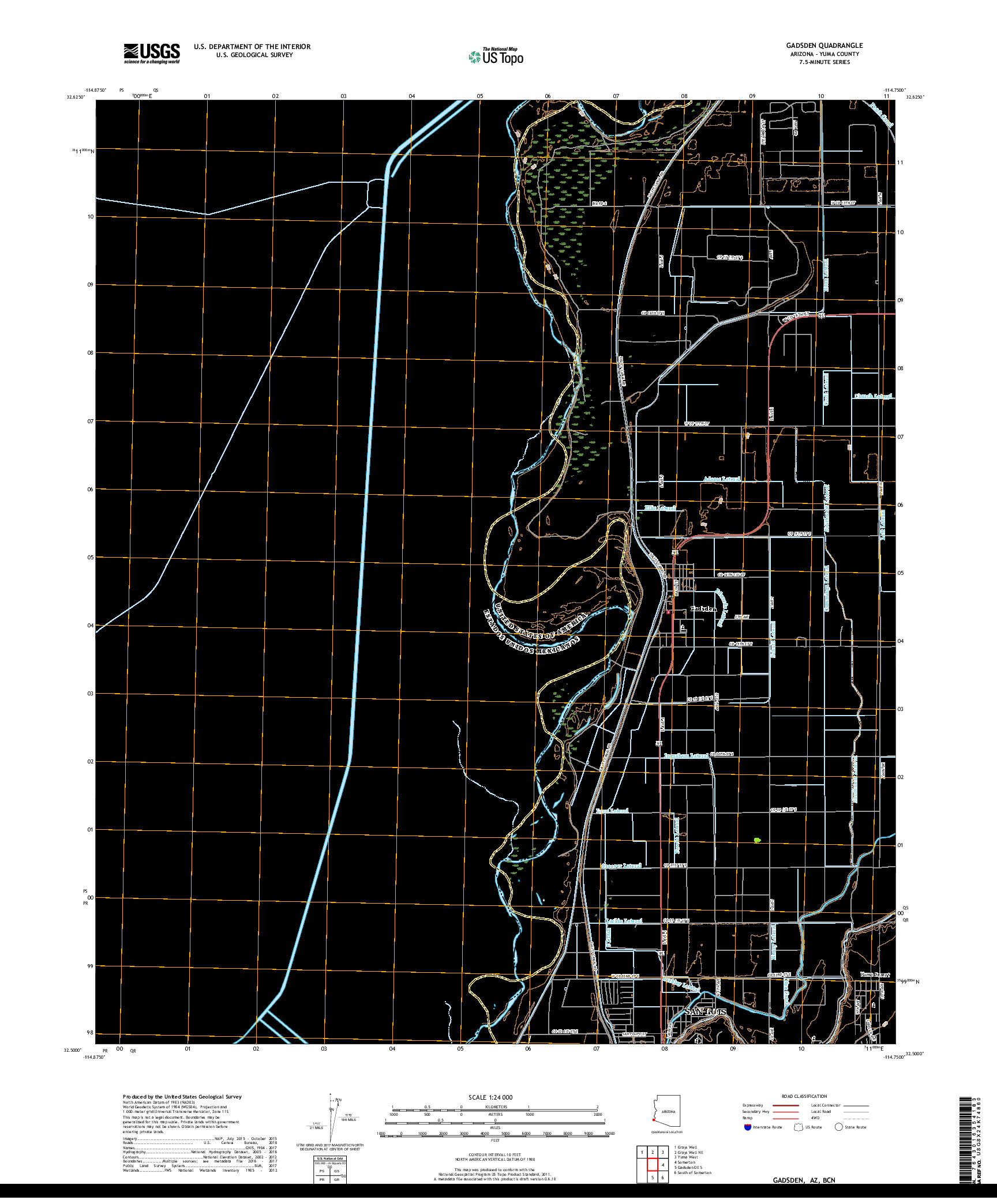 USGS US TOPO 7.5-MINUTE MAP FOR GADSDEN, AZ,BCN 2018