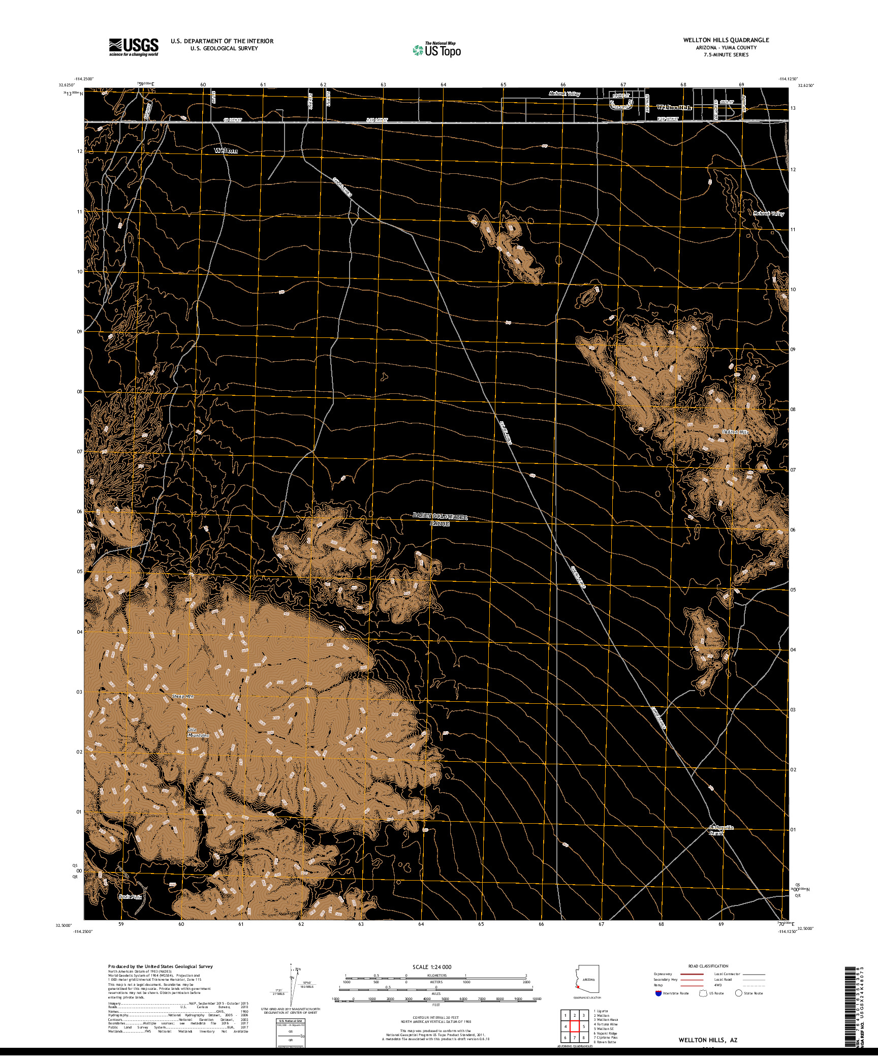 USGS US TOPO 7.5-MINUTE MAP FOR WELLTON HILLS, AZ 2018