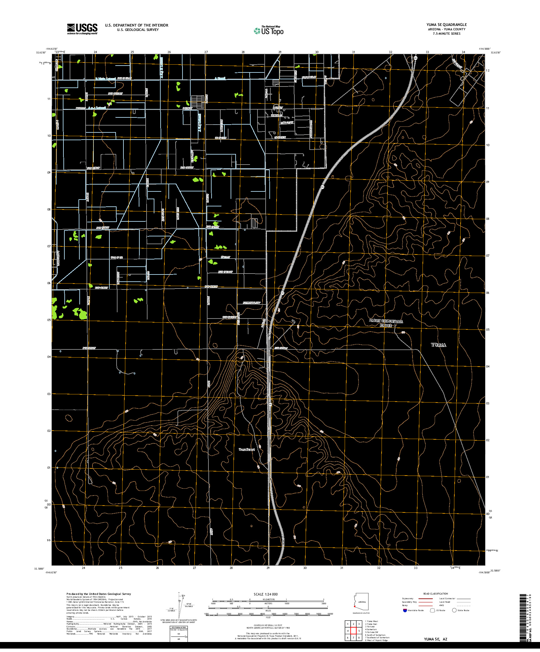 USGS US TOPO 7.5-MINUTE MAP FOR YUMA SE, AZ 2018