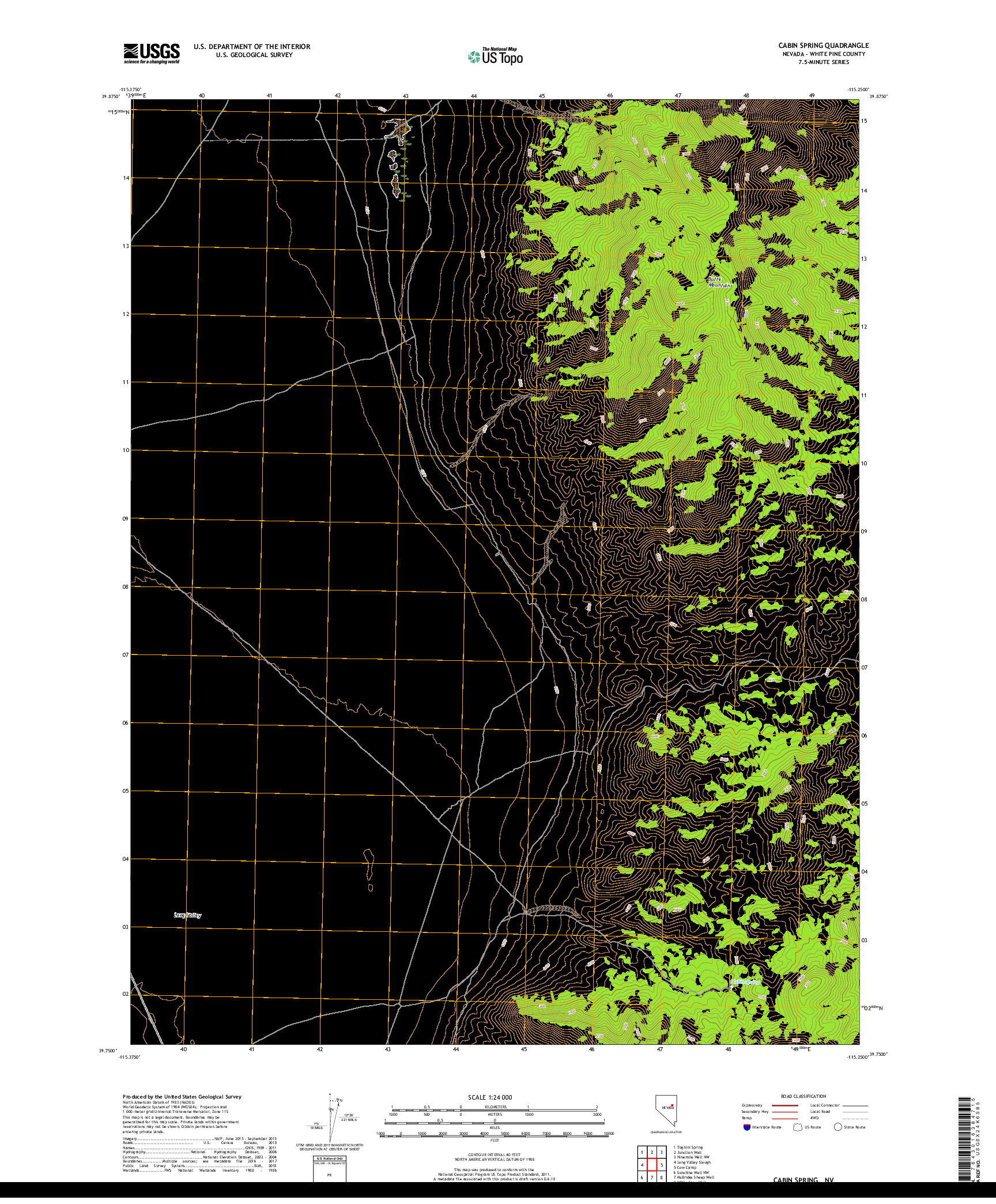 USGS US TOPO 7.5-MINUTE MAP FOR CABIN SPRING, NV 2018